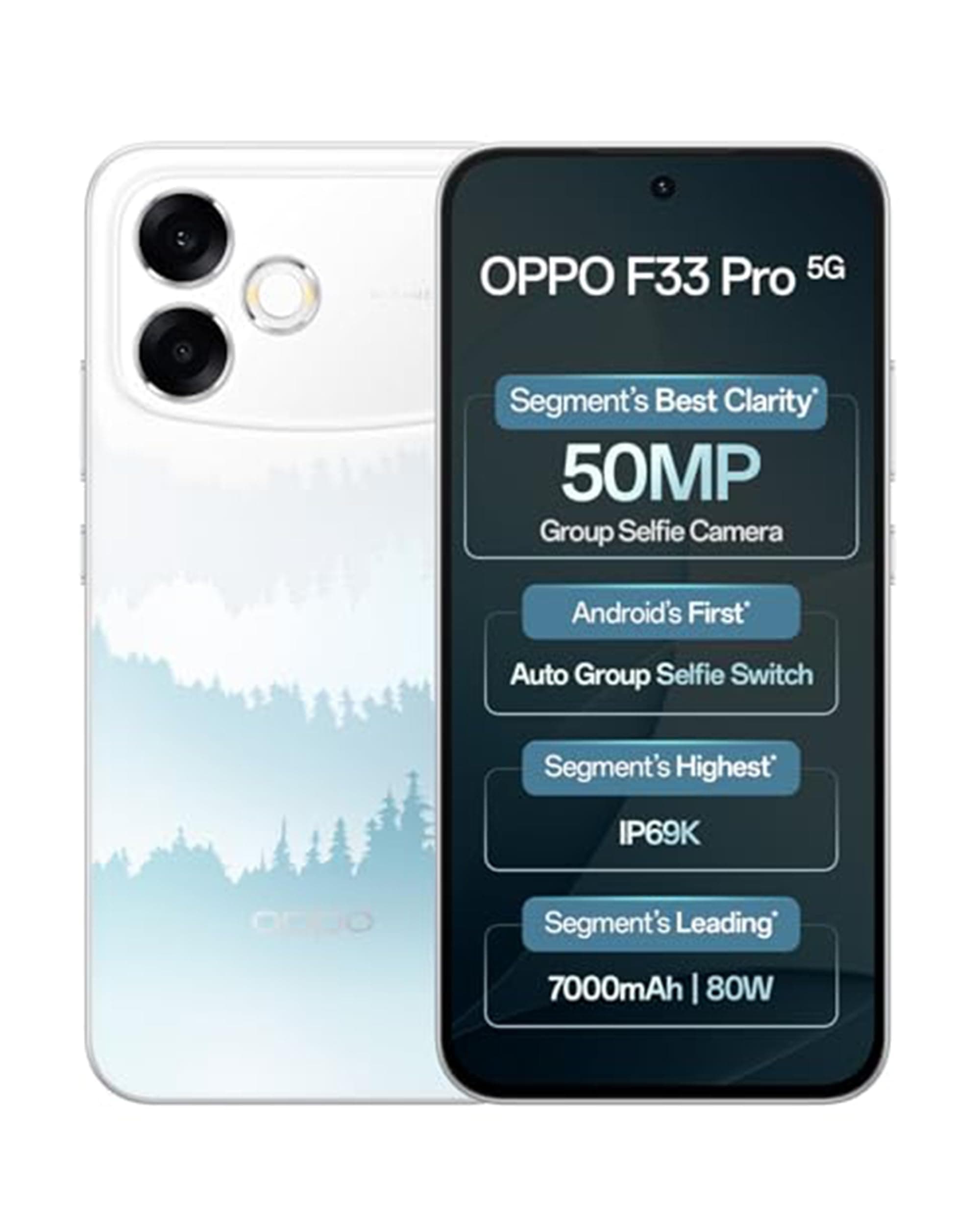 OPPO F33 Pro 5G Smartphone (8GB RAM, 128GB Storage, Misty Forest) |50MP Ultrawide Selfie Camera|7000 mAh Long Battery Life | 80W Fast Charging-with No...