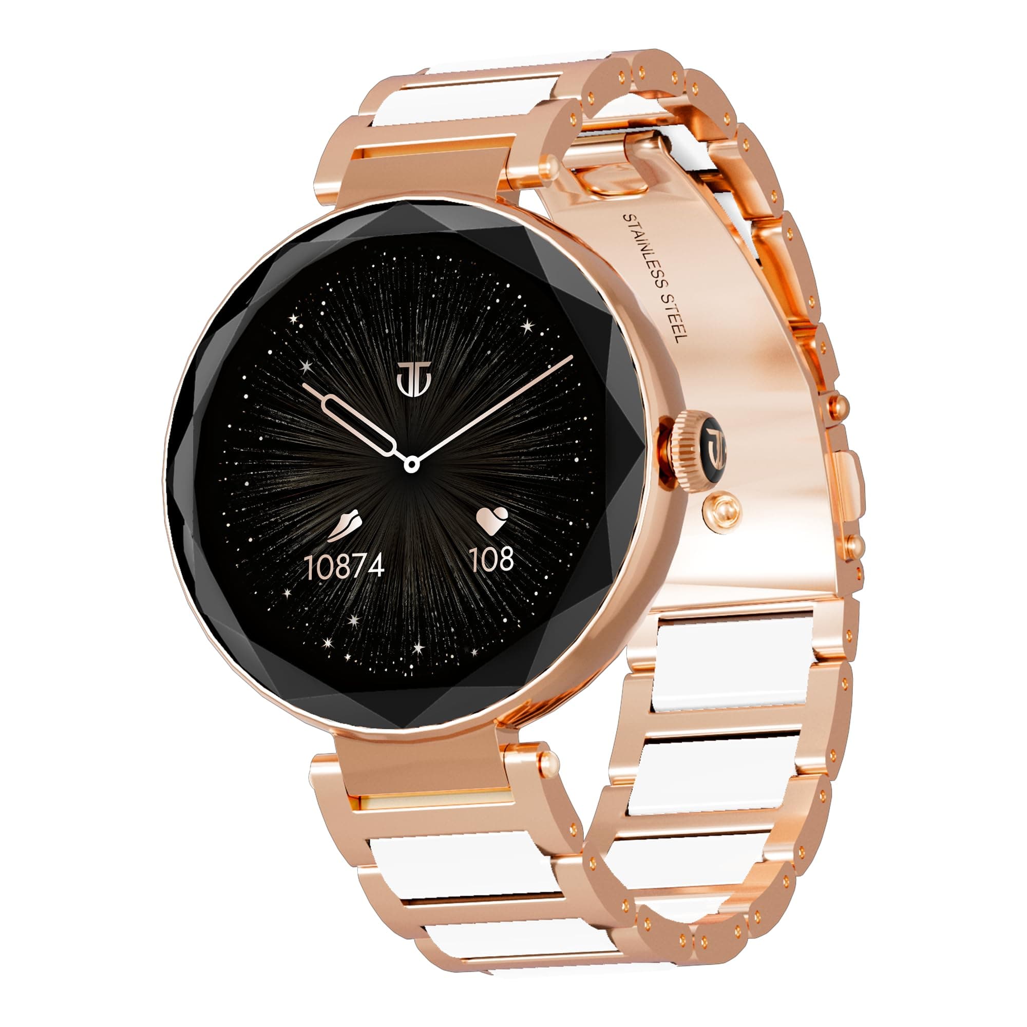 Titan Elixir 1.19" AMOLED Stainless Steel Smart Watch for Women Latest with Diamond Cut Design, SpO2, BP & Skin Temp Monitorings, Heart Rate, BT Calli...