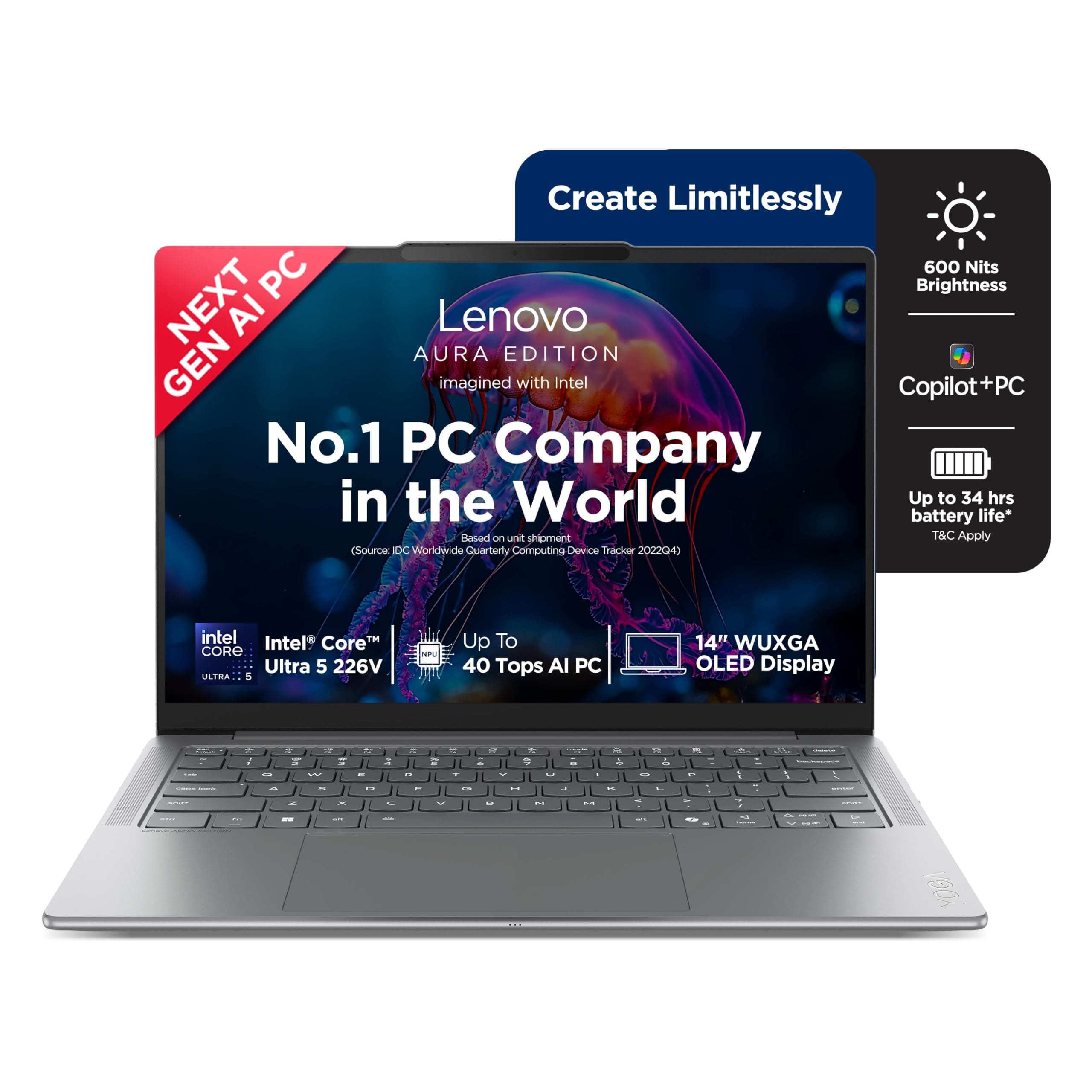 Lenovo Yoga Slim 7 Aura Edition Intel Core Ultra 5 226V,Copilot+ AI PC(16GB RAM/1TB SSD/14(35.5cm)/WUXGA OLED/40 Tops/Windows 11/Office Home 2024/1Yr ...