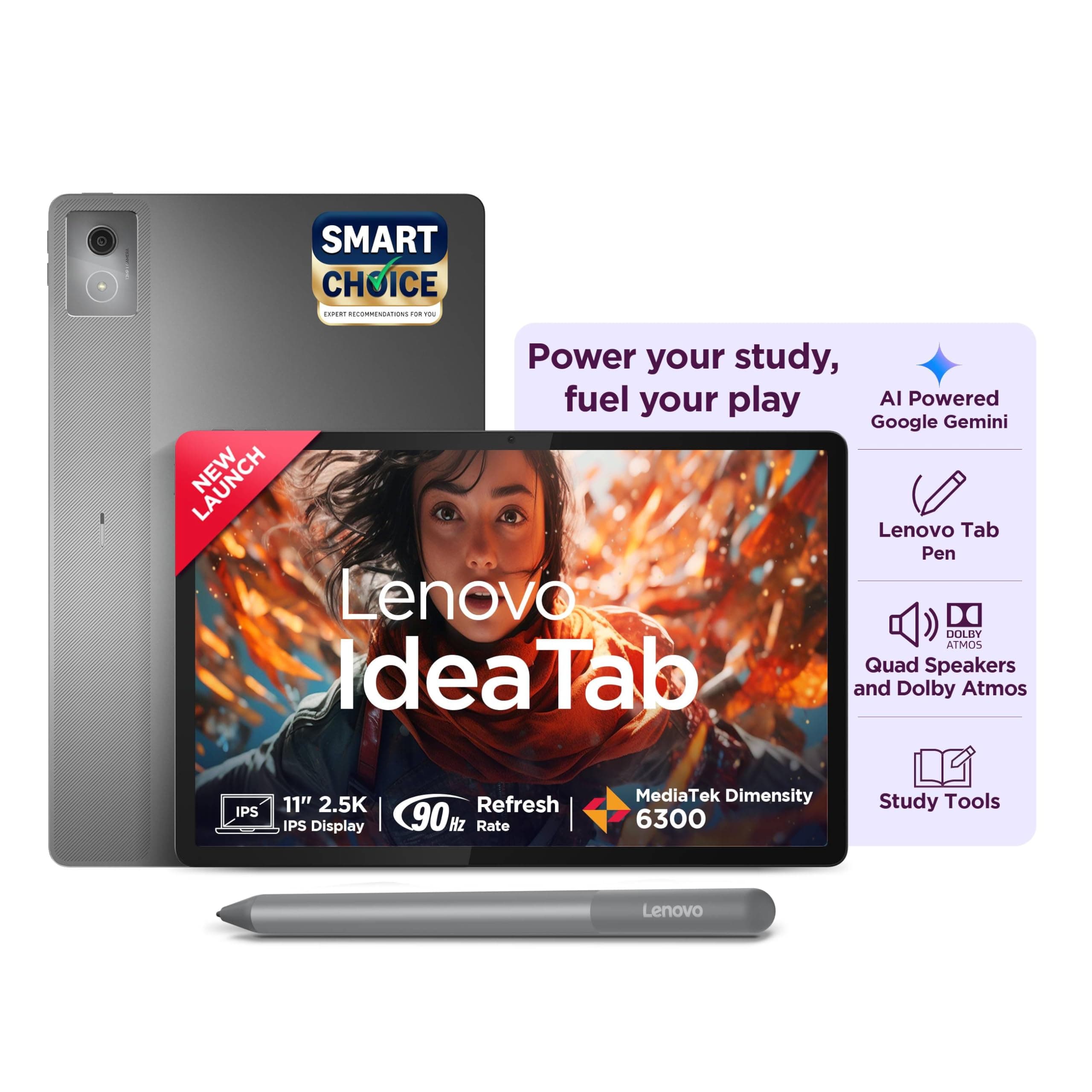 Lenovo Idea Tab with Pen| Wi-Fi| 11", 2.5K Display with 500 nits Brightness| 8 GB RAM + 256 GB ROM (Expandable up to 2 TB)| MediaTek Dimensity 6300| A...