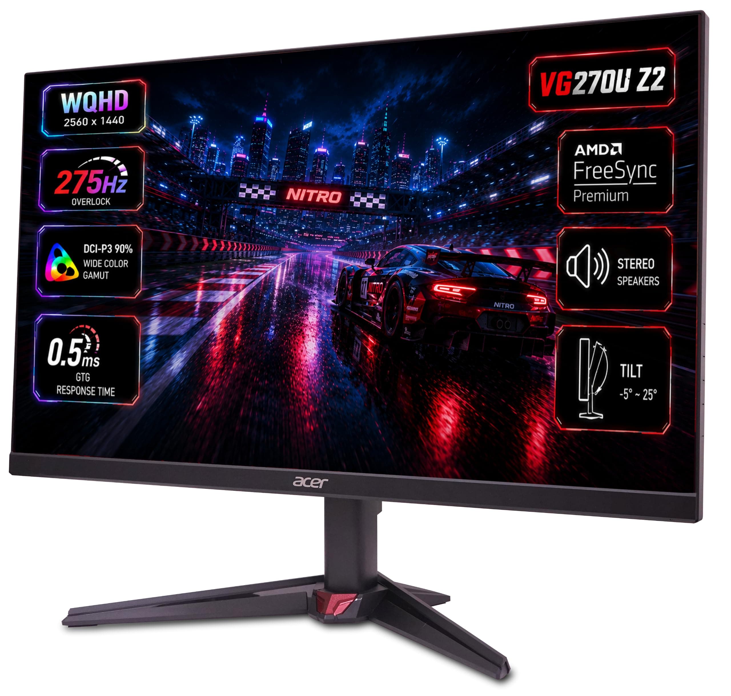 Acer Nitro VG270U Z2 27 Inch QHD Gaming Monitor | IPS 2560x1440 | 275Hz Refresh Rate OC | DRR Support | 0.5ms GTG | DCI-P3 90% | HDR10 | AMD FreeSync ...