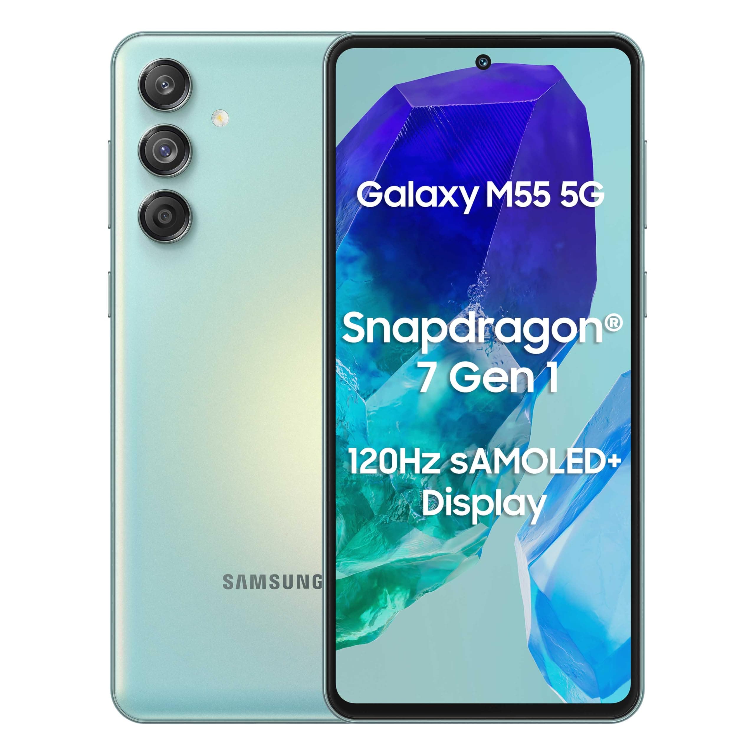 Samsung Galaxy M55 5G (Light Green,8GB RAM,128GB Storage) | 50MP Triple Cam| 5000mAh Battery| Snapdragon 7 Gen 1 | 4 Gen. OS Upgrade & 5 Year Security...