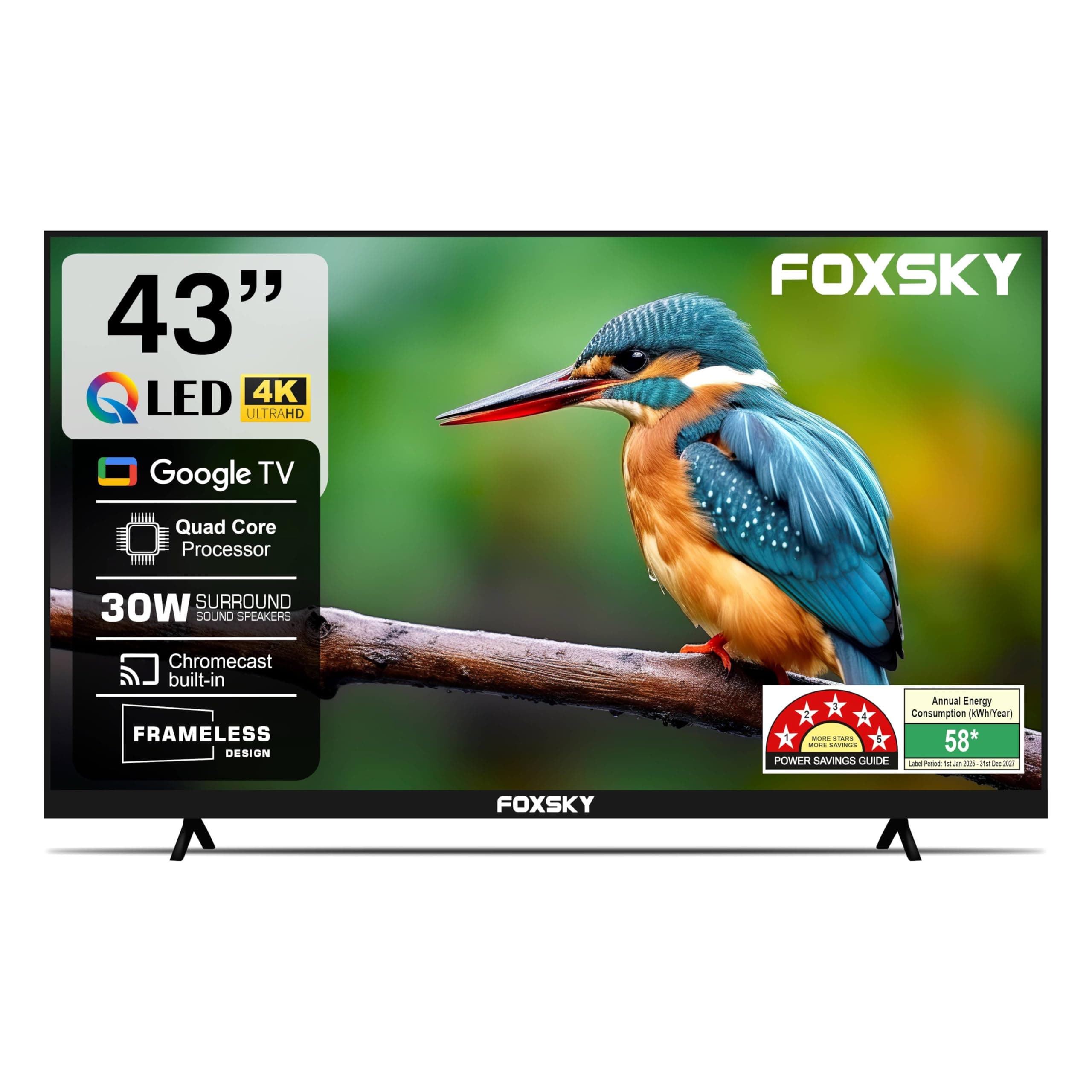 Foxsky 109 cm (43 inch) Frameless Series Full HD LED Smart TV FS43GATV (Black)
