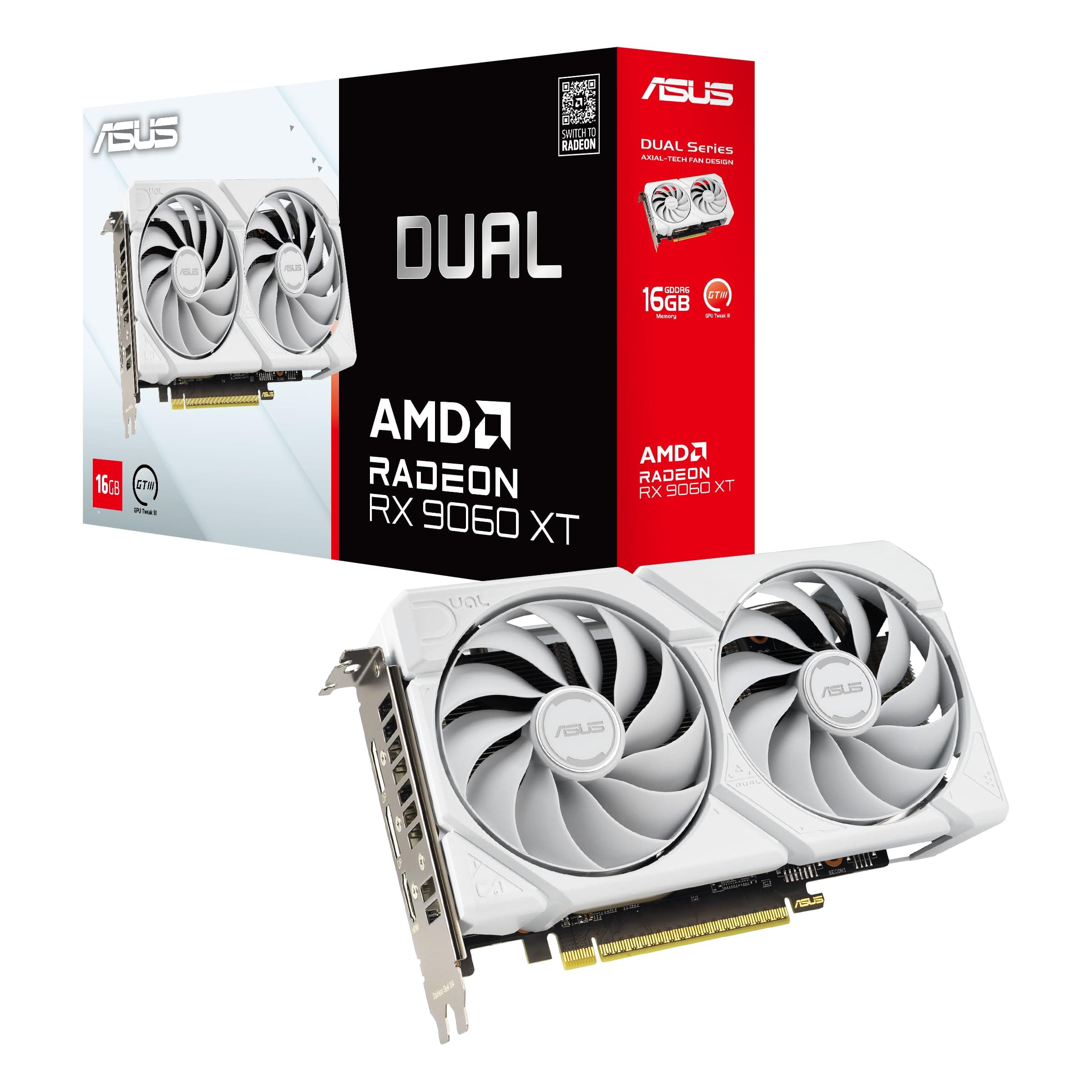 ASUS Dual Radeon™ RX 9060 XT 16GB GDDR6 White Edition (PCIe 5.0, 16gB GDDR6, HDMI 2.1b, DisplayPort 2.1a, 2.5-Slot Design,...
