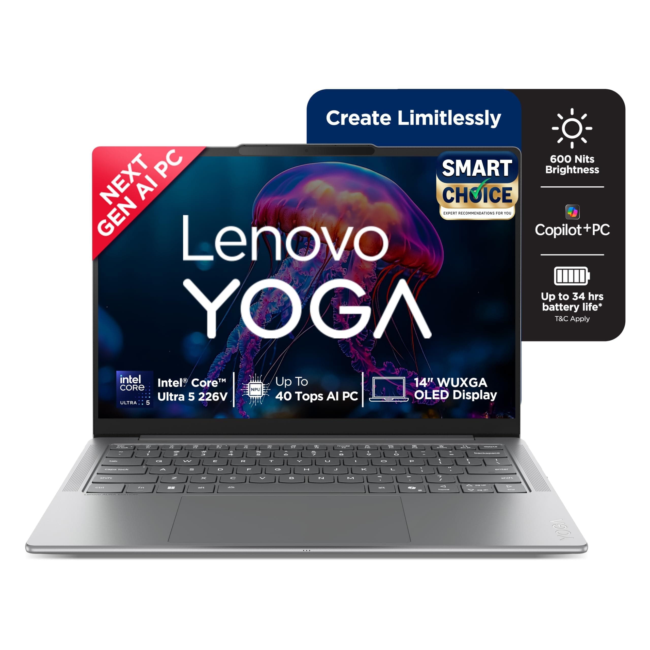 Lenovo Yoga Slim 7 Aura Edition Intel Core Ultra 5 226V,Copilot+ AI PC(16GB RAM/1TB SSD/14(35.5cm)/WUXGA OLED/40 Tops/Windows 11/Office Home 2024/1Yr ...