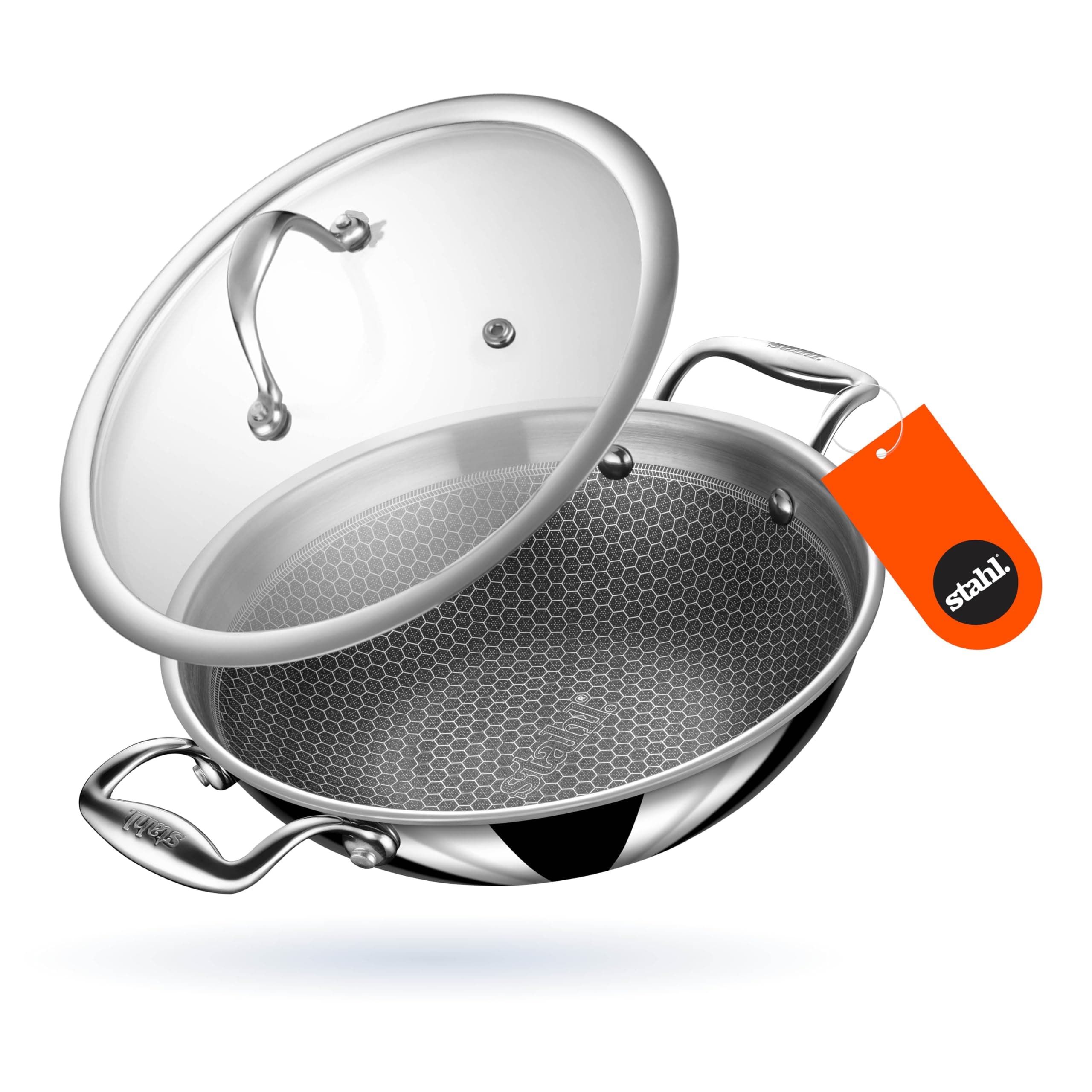 Stahl Triply Stainless Steel Artisan Hybrid Kadhai with Lid, 6322,22cm, 2.0 Liters