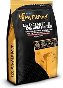 MyFitFuel Advance MFF 100% Whey Protein, with Digestive Enzymes and Multi-Vitamins (Gourmet Coffee Caramel, 1 Kg) -28.5 Servings