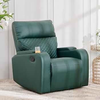 Home Centre 1 Seater Asher Faux Leather Recliner| Faux Leather Recliner| (Green) |2 Year Warranty
