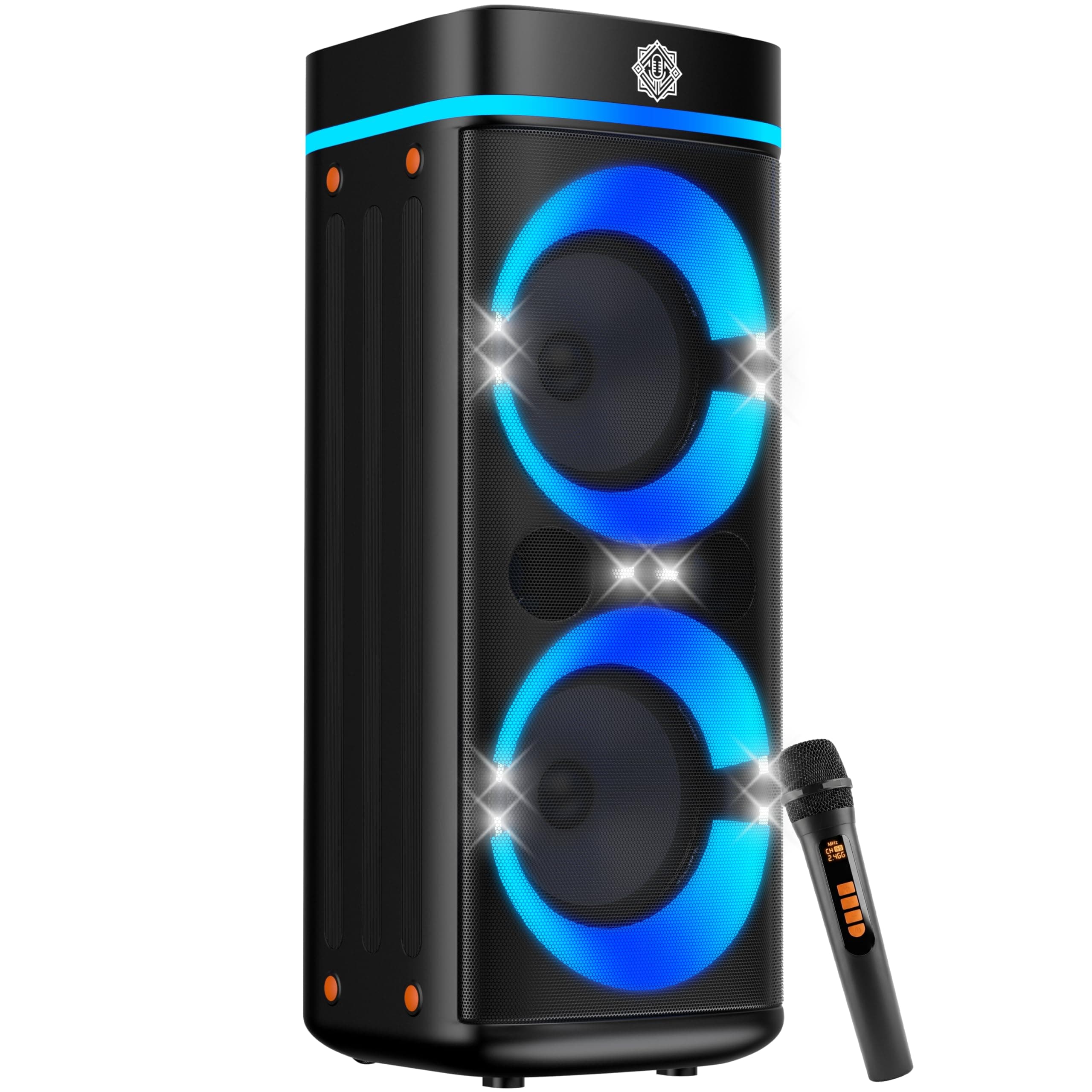 DIGIMORE 240W PartyBox Speaker w/Wireless Mic | Dual 8" Boombox Speakers | AI Sound Boost & Deep Base Sound | RGB Lights, 10Hrs Battery & BT 5.3/USB/T...