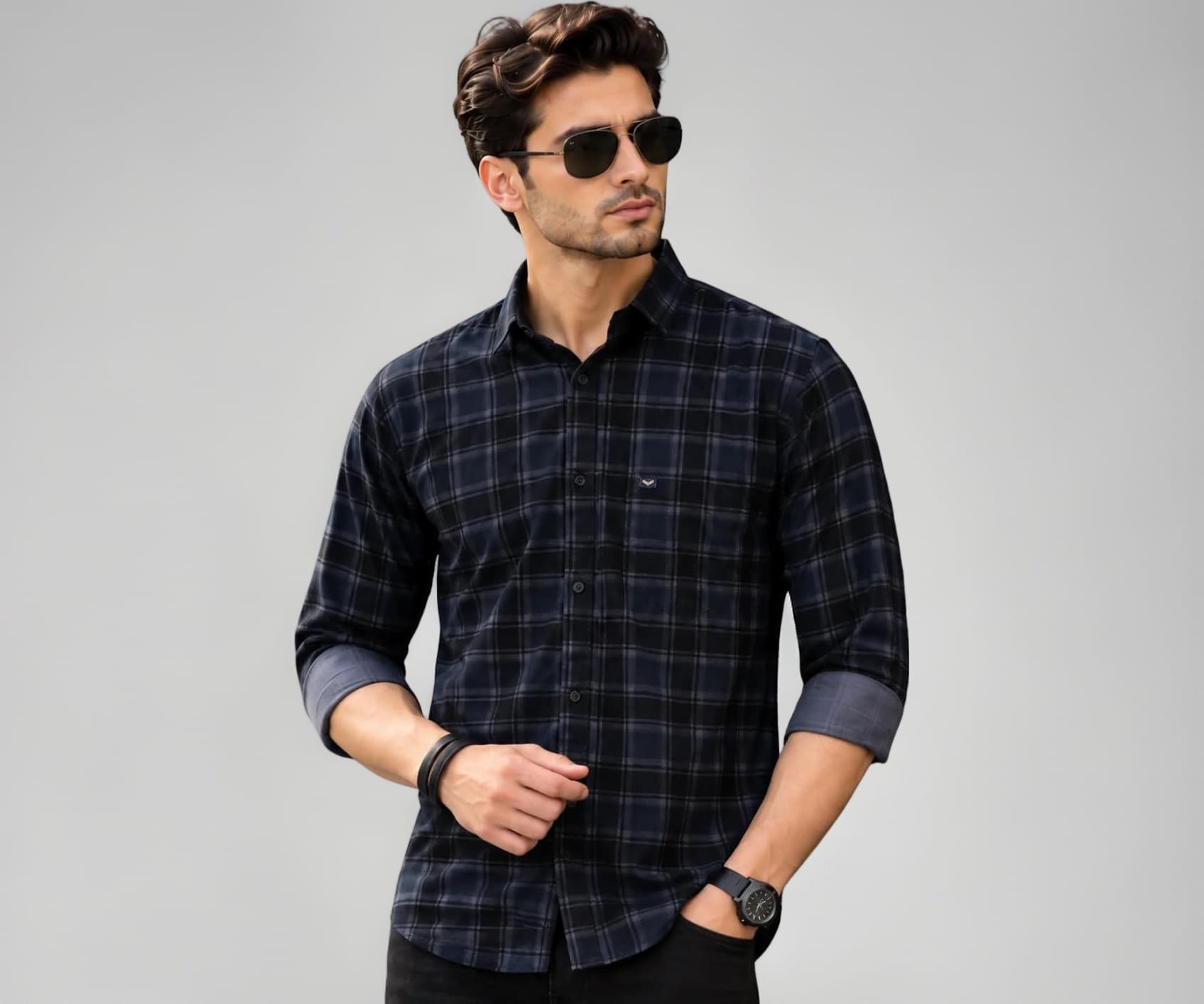 Majestic Man Small Checkered Slim fit Cotton Casual Shirt