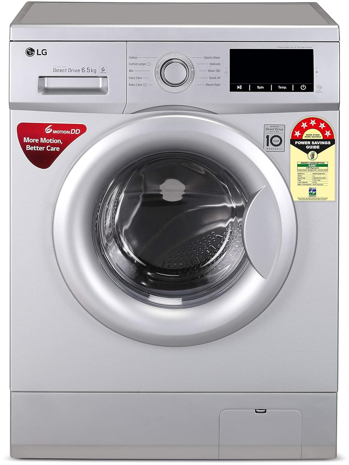 LG 6.5 Kg 5 Star Inverter Fully-Automatic Front Loading Washing Machine (FHM1065ZDL, Luxury Silver, Direct Drive Technology) Washing Machines & Dryers