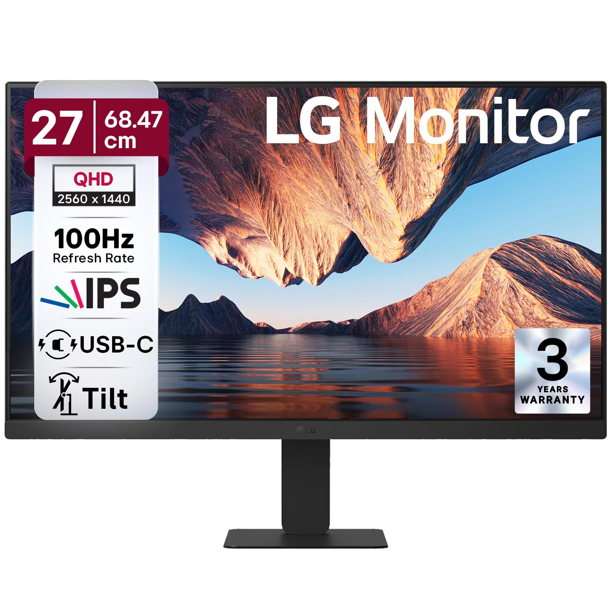 LG 27U631A IPS QHD (2560x1440) Monitor, 27 Inch, 100Hz, sRGB 99% (Typ.), HDR10, USB-C with PD 15W, HDMI, 3 Side Virtual Borderless, Head Phone Out, Re...