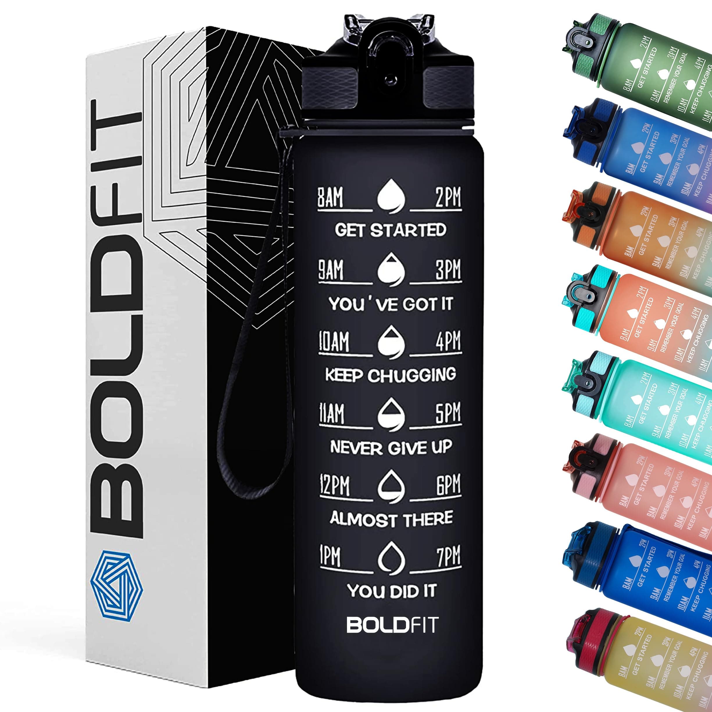 Boldfit Water Bottle with Motivational Time Markers - Sipper Bottle for Adults, Kids, School Boys, Girls, Sport Water Bottles for gym with Measurement Shaker BPA Free Water Bottles 1 Litre-Black