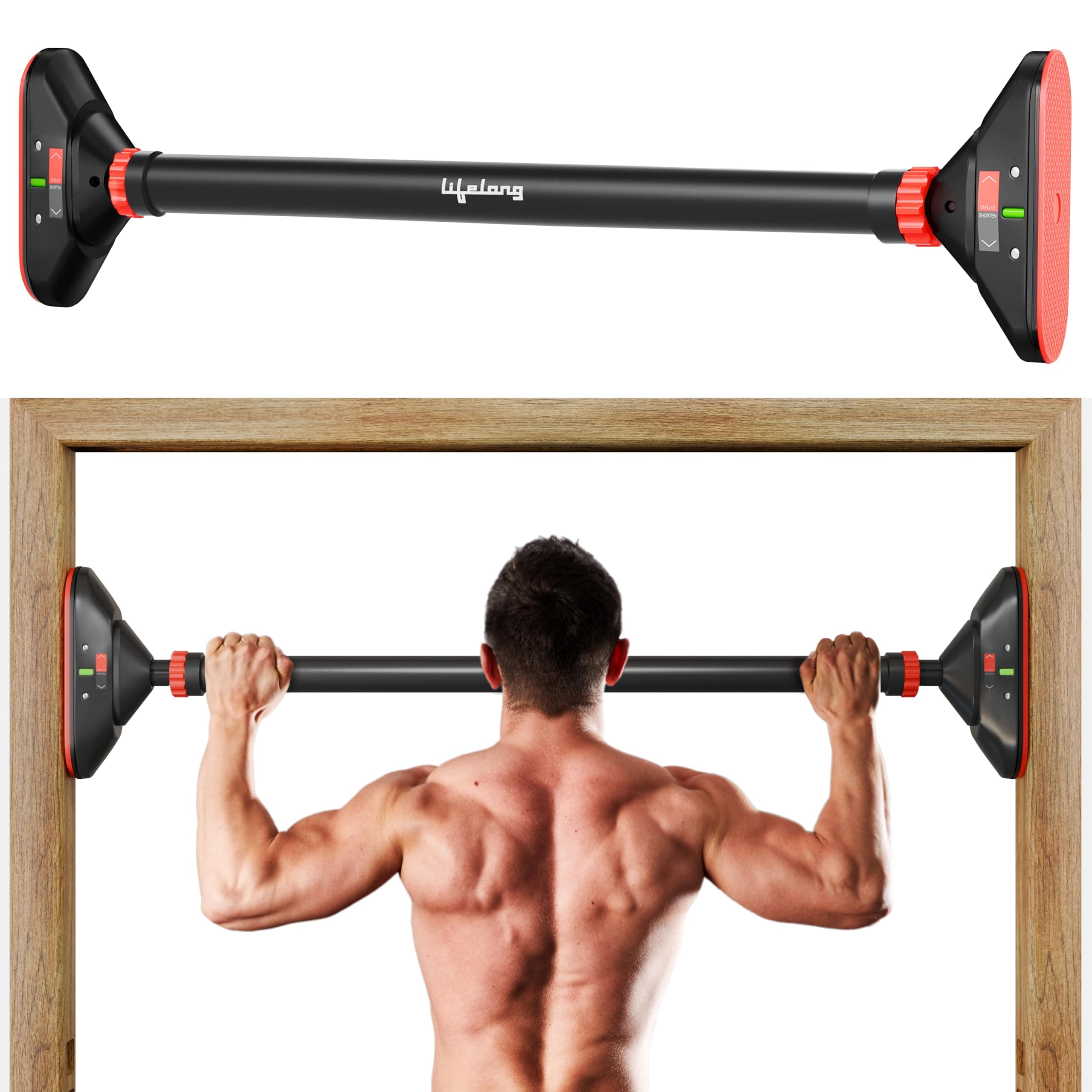 Lifelong Wall Mounted Pull Up Bar for Home with Adjustable Rod (76cm to 100cm) - Hanging Rod, No-Screw Door Mount Ideal for Height Increase & Home Gy...