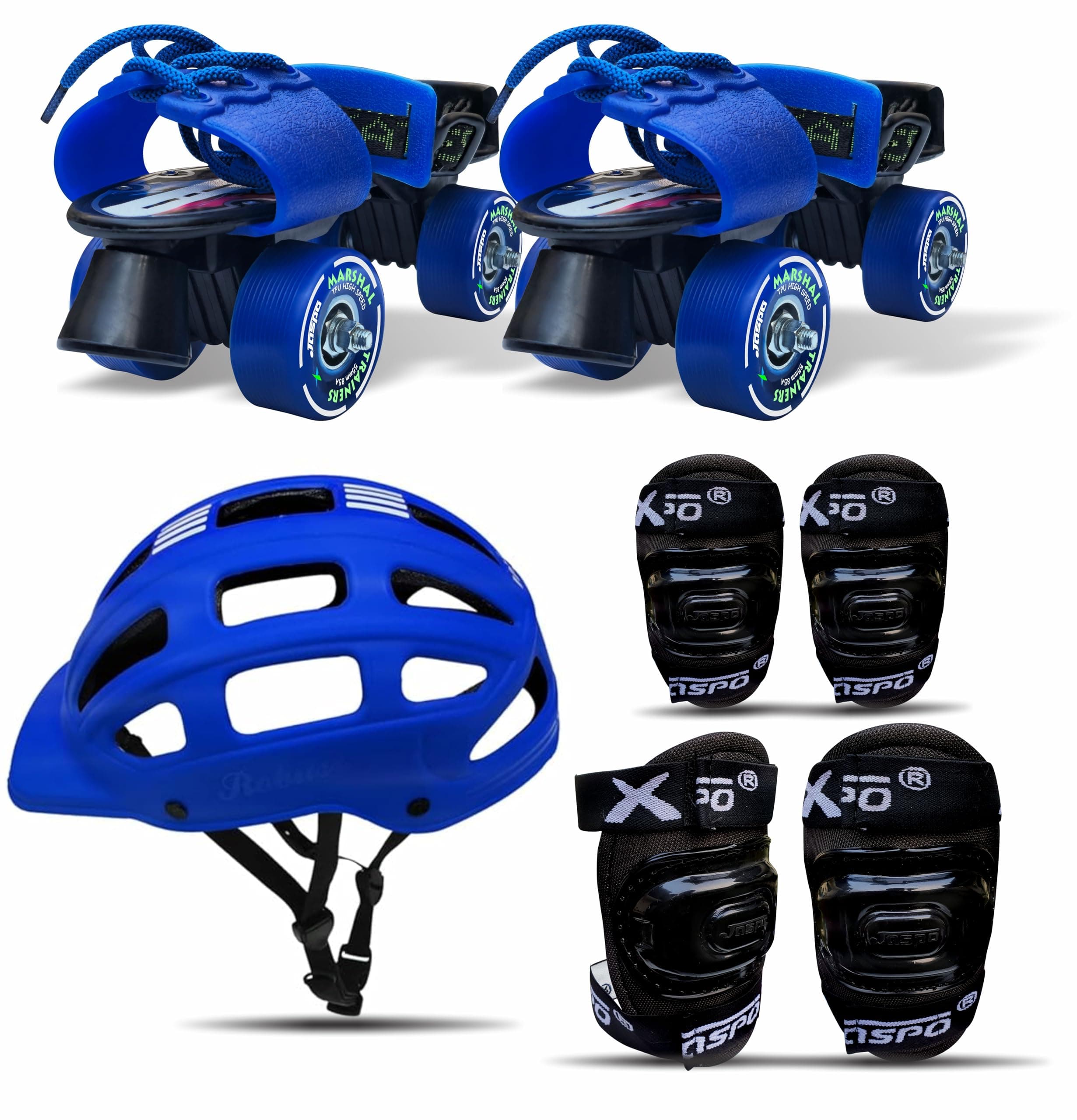 Jaspo Marshal Trainers Adjustable Roller Skates Combo (Skates + Helmet + Knee & Elbow Guards) - for Age Group 6 to 14 Years | Academy & School Level Skating
