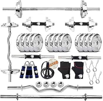 BULLAR Steel Home Gym Set 20 kg with 3Ft Curl, 5Ft Straight Rod (23mm), Pair Star nut Dumbbell Rods, Gym Equipment for Workout Fitness Exercise Kit