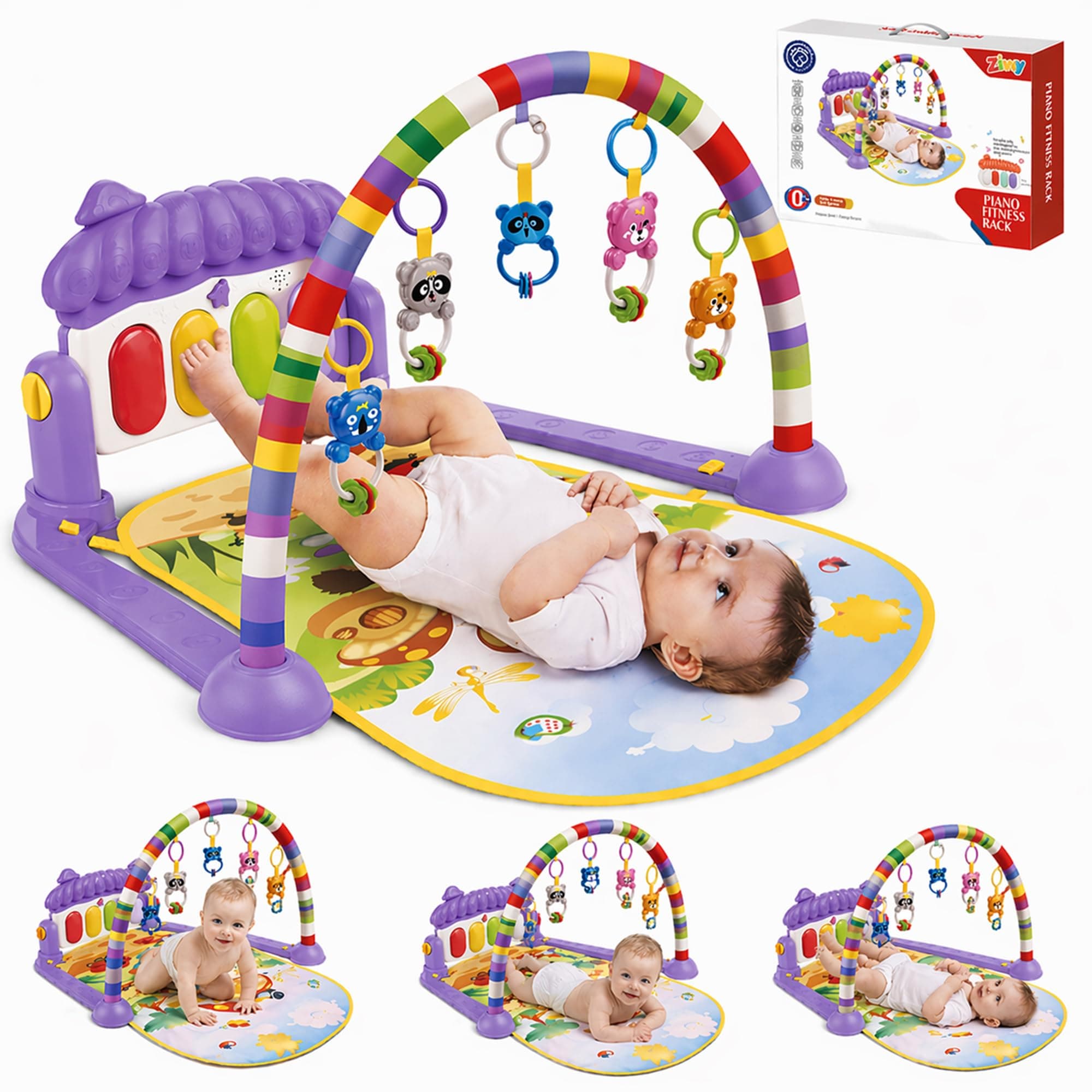 Purple Play Gym for Babies 0 to 18 Months | Play Mat with Baby Hanging Toys for Newborn | Baby Mats for Floor | Baby Products All New Born Combo| New ...