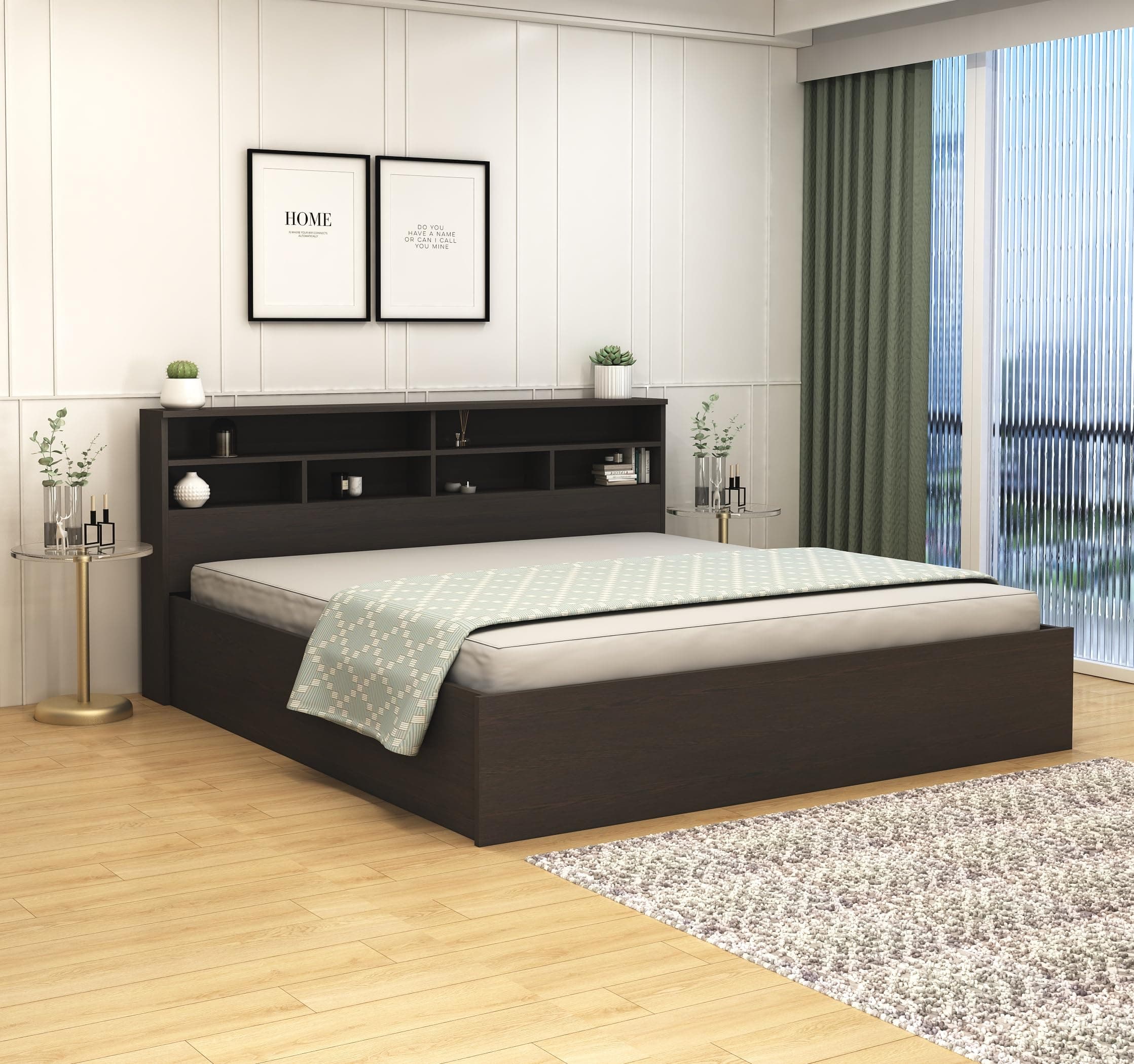DesignFit Engineered Wood King Size Bed with Box Storage | Wooden Double Bed Cot Palang Furniture for Bedroom Living Room (Wenge Finish)