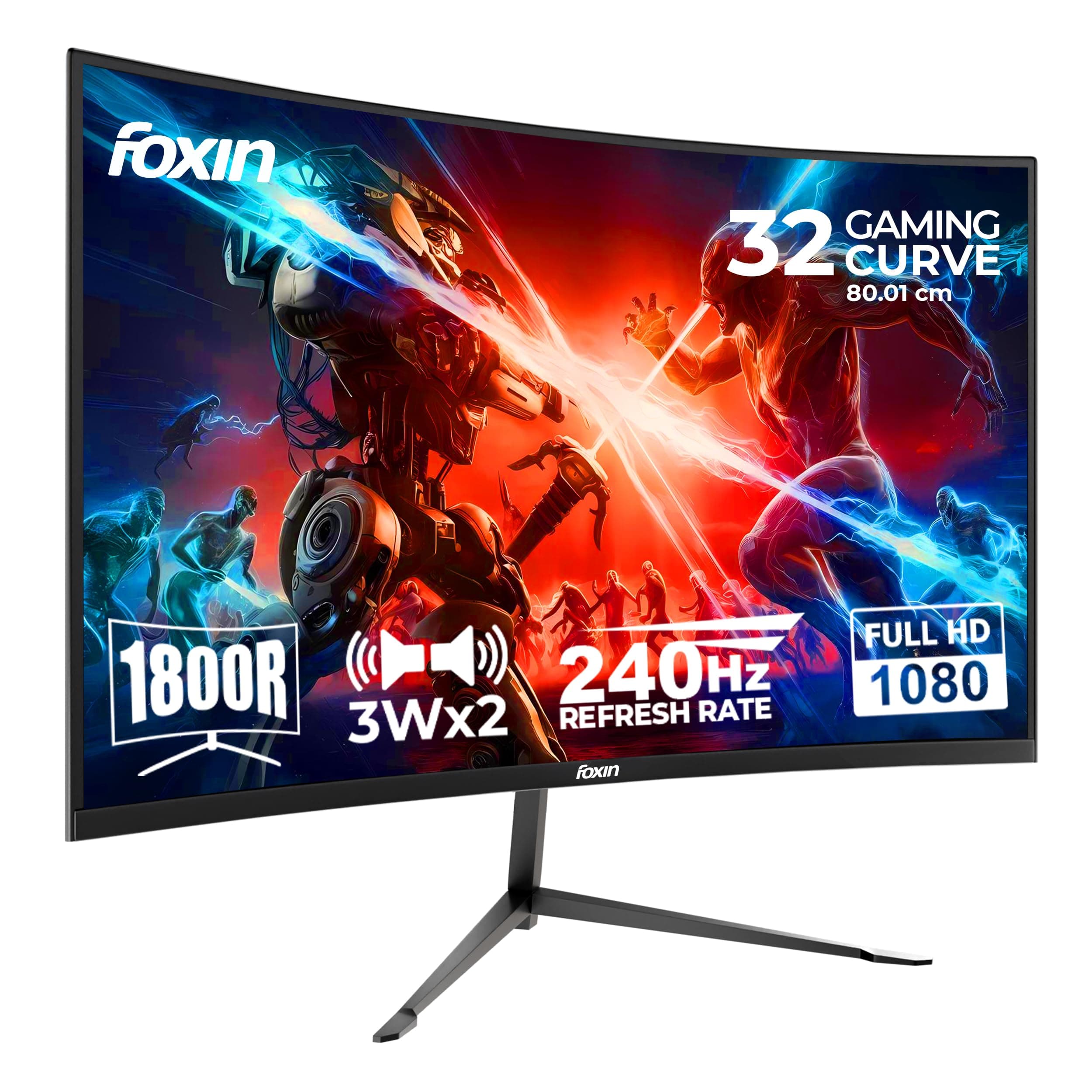Foxin Phantom 32 inch (80 cm) 1800R Curved Gaming Monitor, FHD 1920x1080p, 240Hz, 1ms, Adaptive Sync