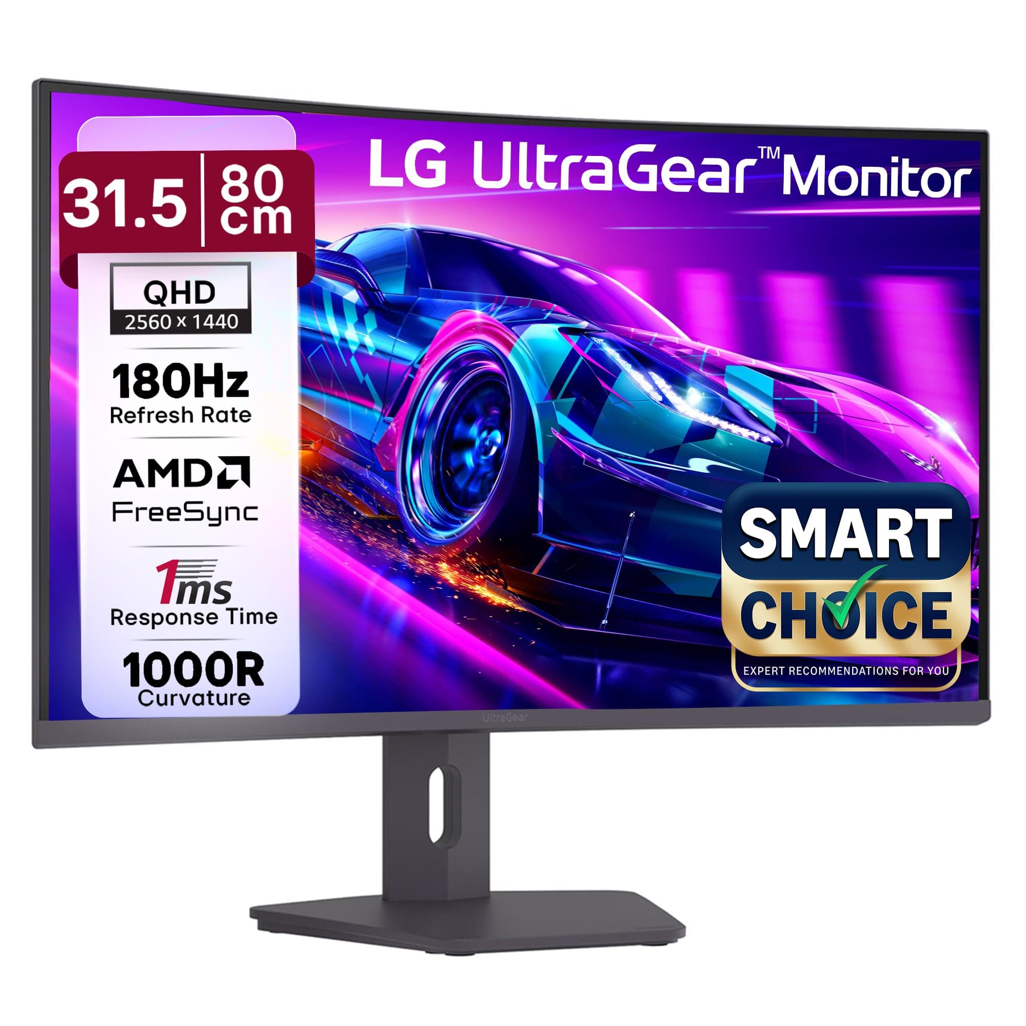 LG 32G600A 80cm (32 Inch) Ultragear Curved QHD (2560x1440) Gaming Monitor, 180Hz, 1ms(GtG), 3-Side Virtually Borderless, Anti-Glare, AMD FreeSync, DP,...