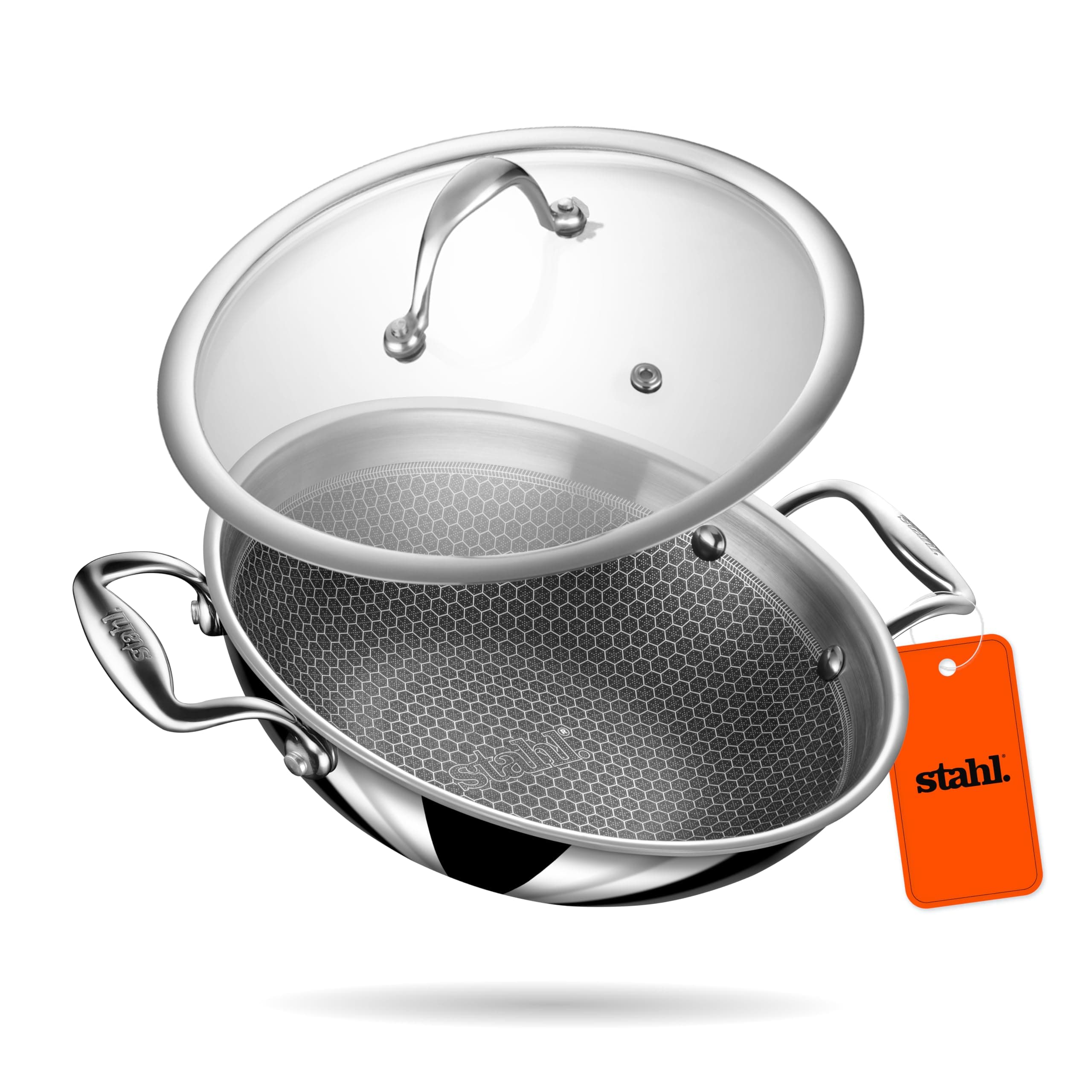 Stahl Triply Stainless Steel Artisan Hybrid Kadhai with Lid, 6326, 26cm, 3.3 Liters