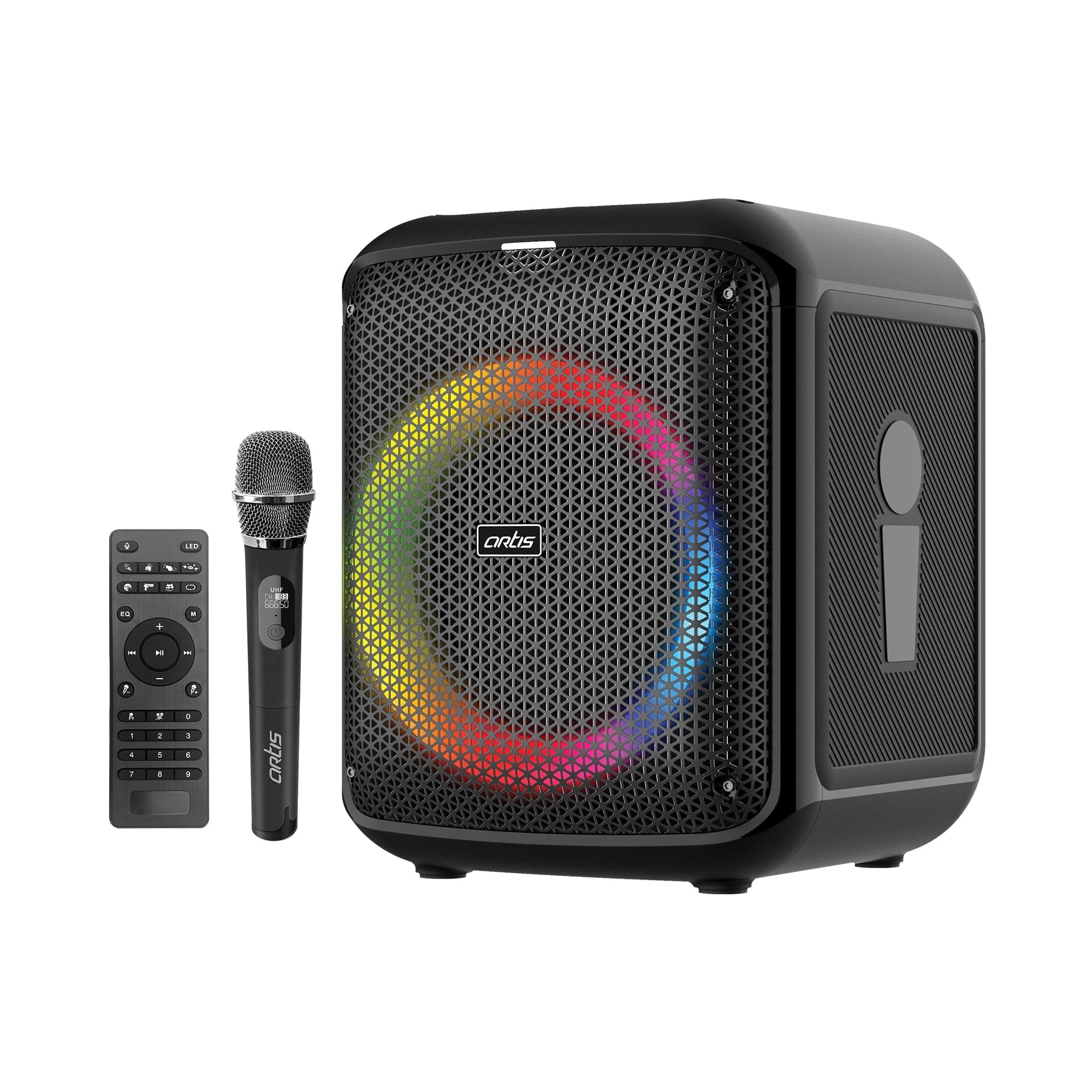 Artis SoundPro 110 Bluetooth Party Speaker with USB/TF Card/AUX Input/FM Radio/Wireless Mic & Wireless Remote (Black)