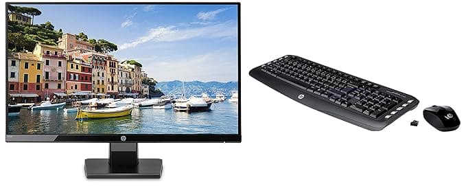 HP 23.8 inch (60.4 cm) Thin Bezel LED Backlit Computer Monitor (Black Onyx) with HP C2500 Keyboard Combo Monitors