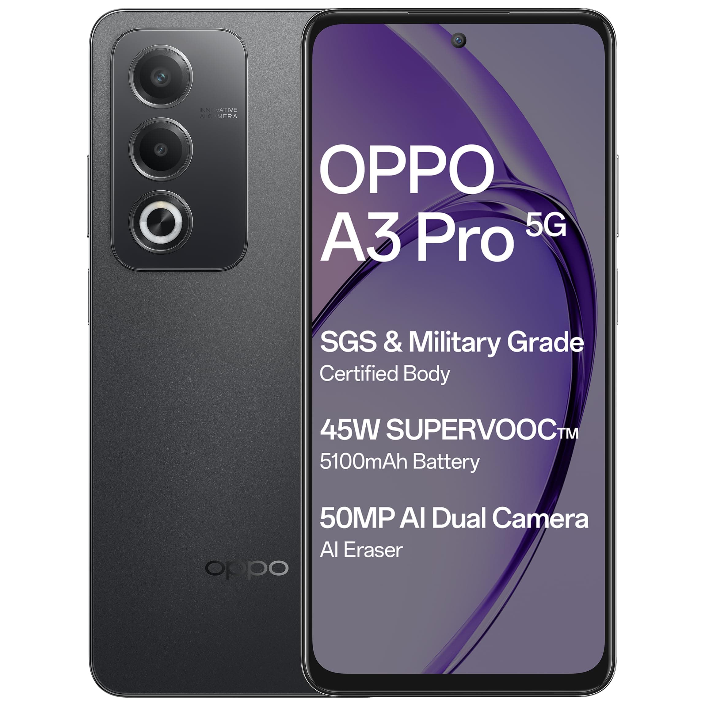 OPPO A3 Pro 5G (Starry Black, 8GB RAM, 128GB Storage)|6.67 HD+ 120Hz Refresh Rate Screen | 45W SUPERVOOC|with No Cost EMI/Additional Exchange Offers
