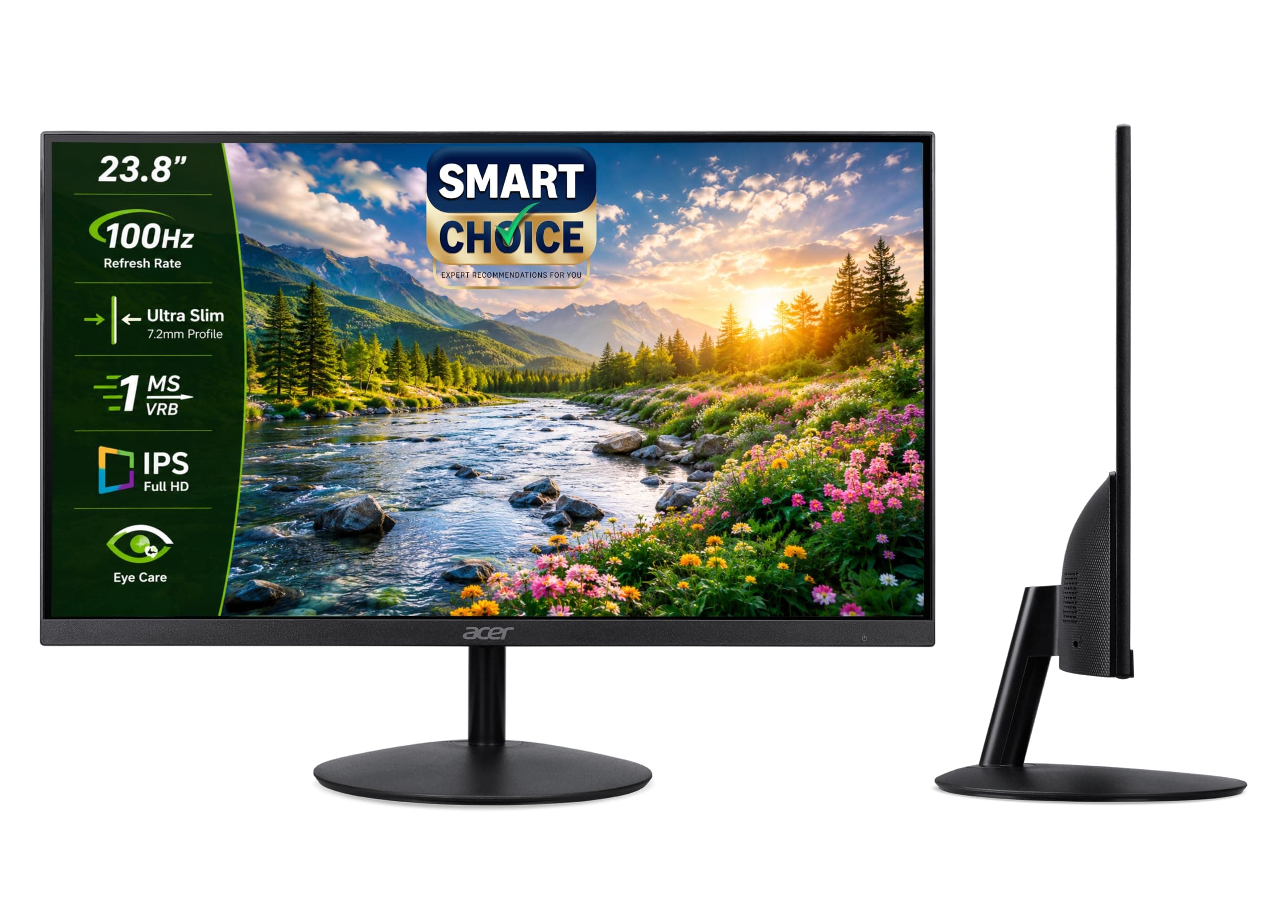 Acer SmartChoice SA242Y E 23.8 Inch Full HD IPS Monitor I 100Hz Refresh Rate I 1ms VRB I AMD FreeSync I Ultra Slim ZeroFrame Design I VisionCare I HDM...