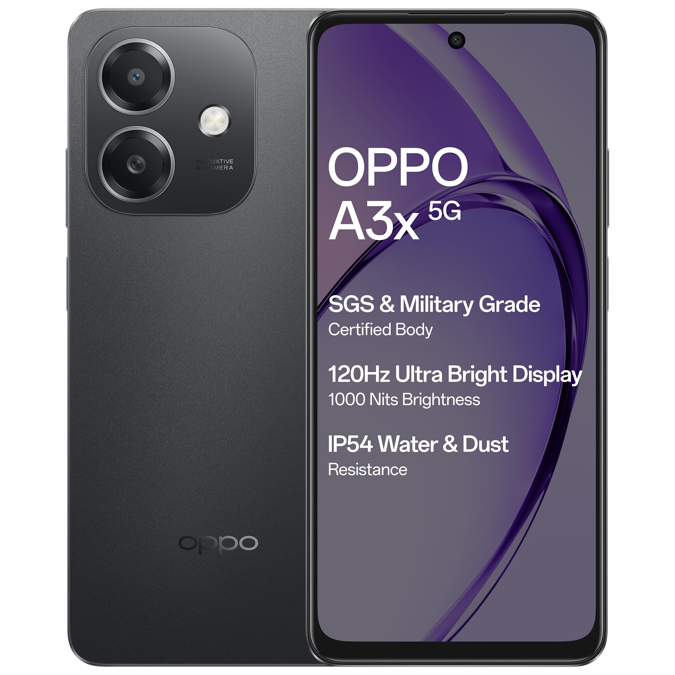 OPPO A3X 5G (Sparkle Black, 4GB RAM, 128GB Storage)|6.67 HD+ 120Hz Refresh Rate Screen | 45W SUPERVOOC|with No Cost EMI/Additional Exchange Offers