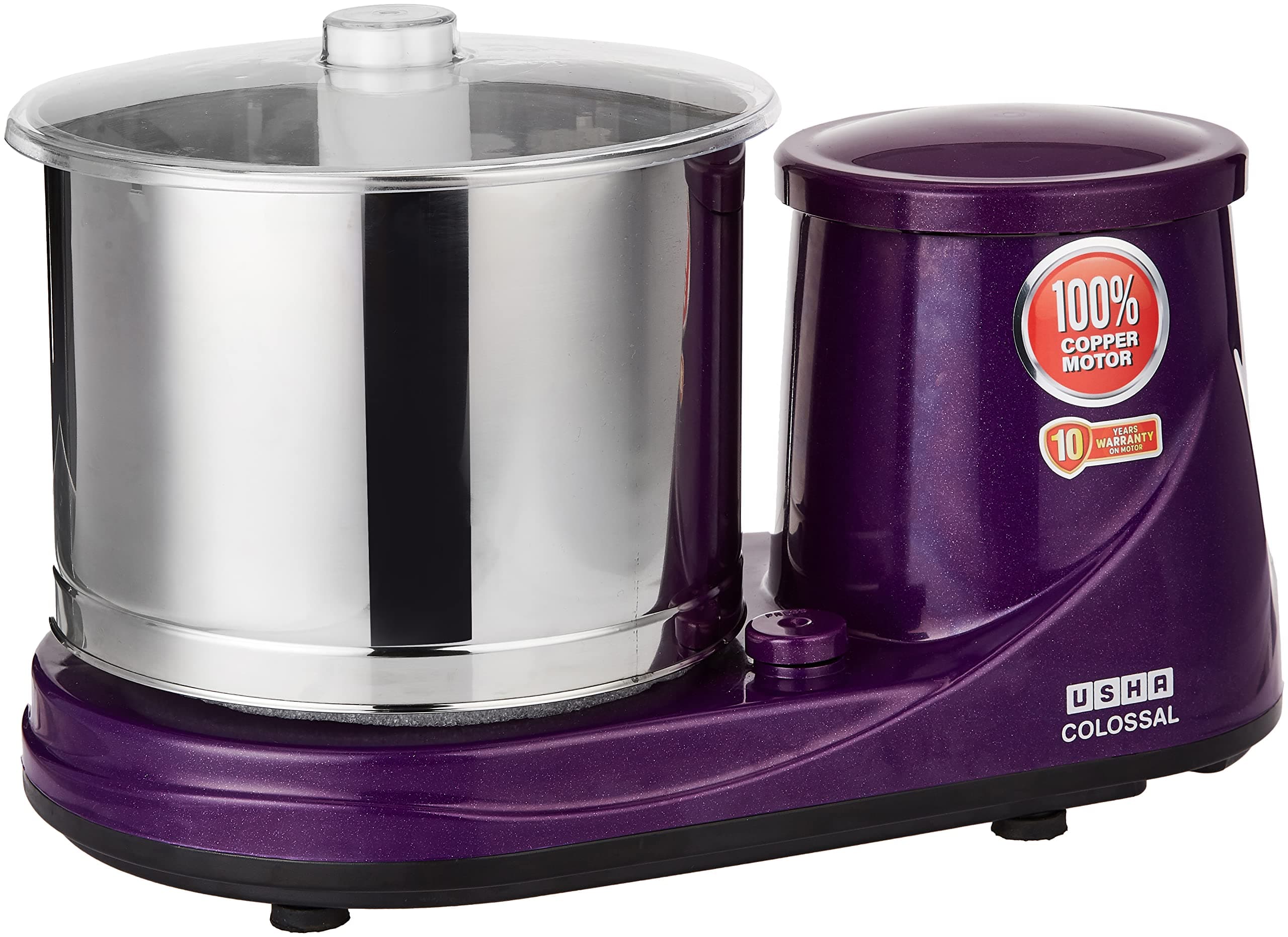 Usha Colossal Wet Grinder 150 W, 2 Ltr, Copper Motor with Atta Kneader and Coconut Scrapper (Magenta)