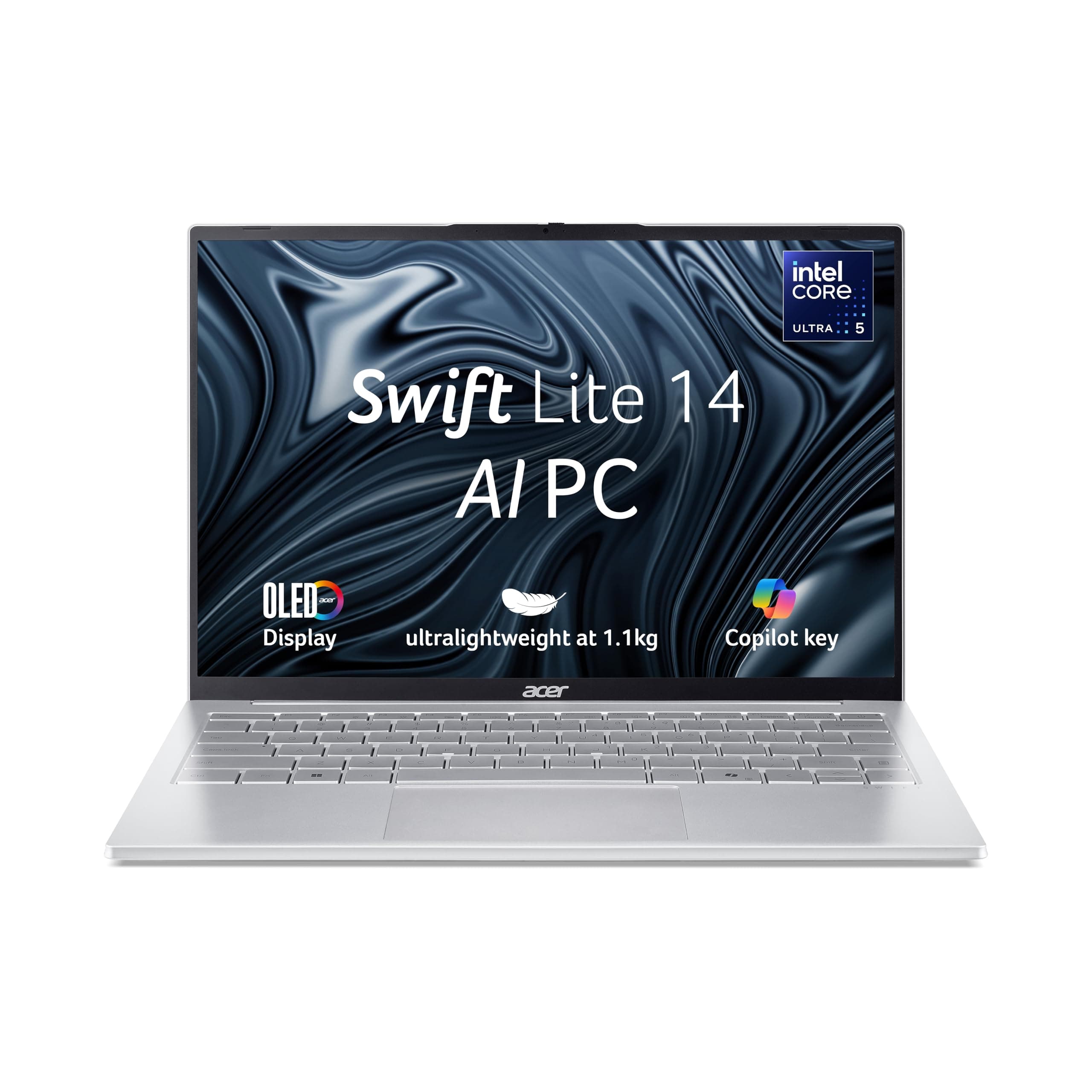 acer Swift Lite 14, Intel Core Ultra 5 115U/16 GB/512 GB/14.1" OLED/Win 11 Home + MSO, Light Silver, 1.1 kg, SFL14-54M, Backlit Keyboard, Premium Thin...