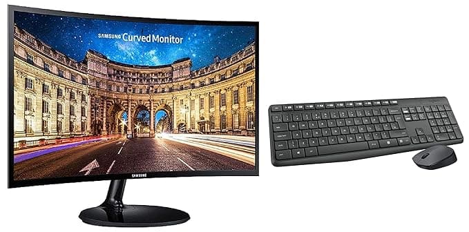Samsung 23.5 inch (59.8 cm) Curved LED Backlit Computer Monitor - LC24F390FHWXXL (Black) with Logitech MK235 Keyboard Combo Monitors