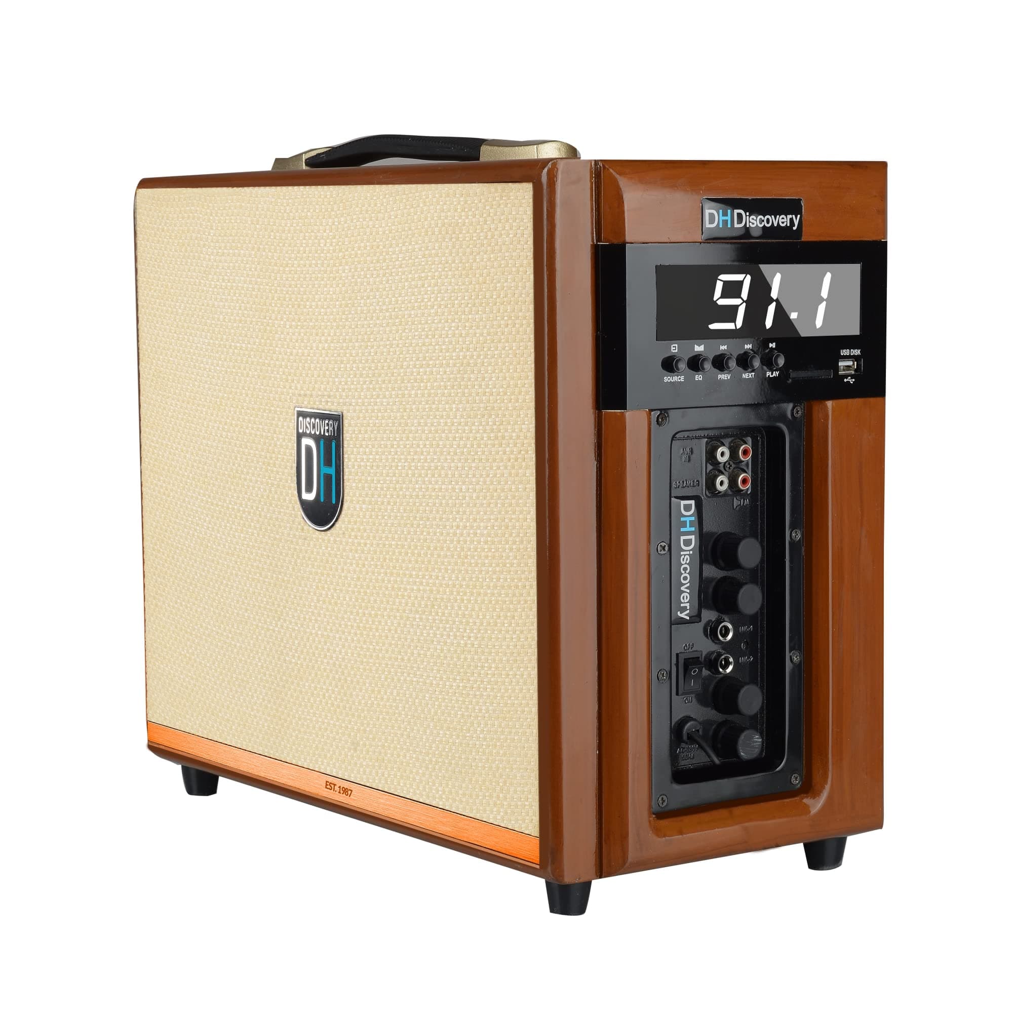 DH Discovery DJ 205 II 250w Wireless Home Bluetooth Speaker Mic Included (Brown)