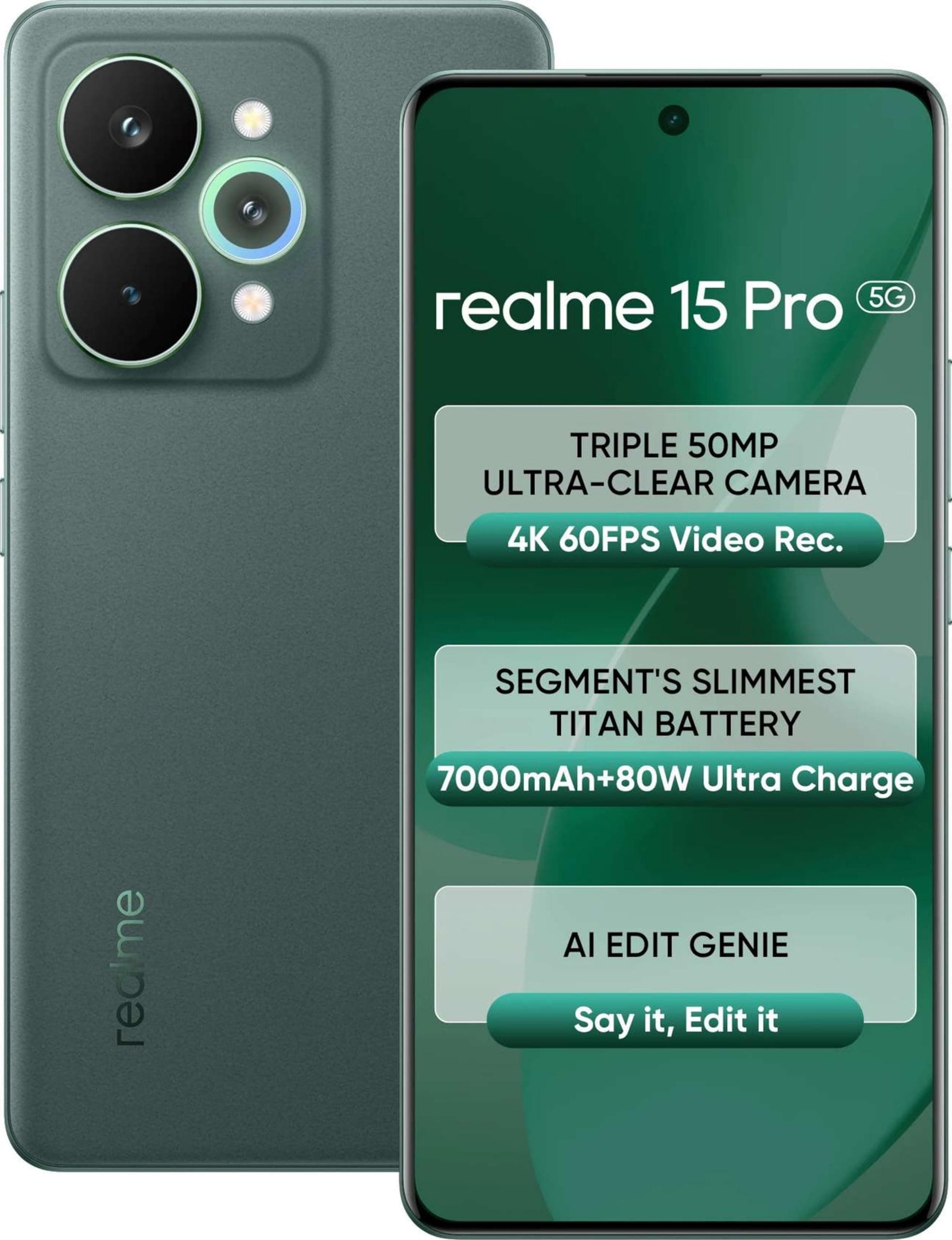 realme 15 Pro 5G (Velvet Green, 8GB RAM, 256GB Storage) | 6.8" FHD+ AMOLED 120Hz | 50MP Triple AI Camera | 50MP Selfie | Snapdragon 7 Gen 4 | 7000mAh ...