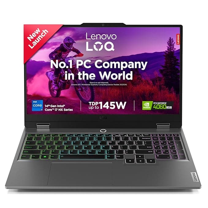 (Refurbished) Lenovo LOQ 2024 14th Gen Core i7-14700HX | NVIDIA RTX 4060 8GB (16GB RAM/1TB SSD/144Hz Refresh Rate/15.6" (39.6cm)/Windows 11/MS Office 2021/3 Mon. Game Pass/Grey/2.4Kg), 83DV00B8IN AI Gaming Laptop