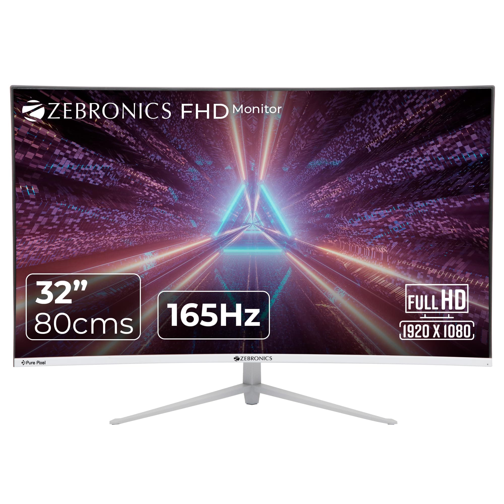 Zebronics ZEB-AC32FHD Curved Slim Gaming LED Monitor with 80cm (32”) Wide Screen, Full HD 1920x1080, 165Hz Refresh Rate, Display Port, HDMI, 300cd/m² Bright, USB, Built in Speaker and Wall mountable