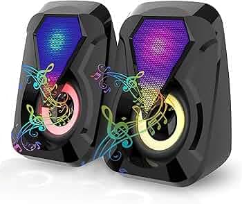 C3TECH RGB Computer Speakers with 7-Color LED Lights, 2.0 Stereo Sound, Enhanced Bass, USB-Powered with 3.5mm Aux, Plug & Play Multimedia Speakers for...