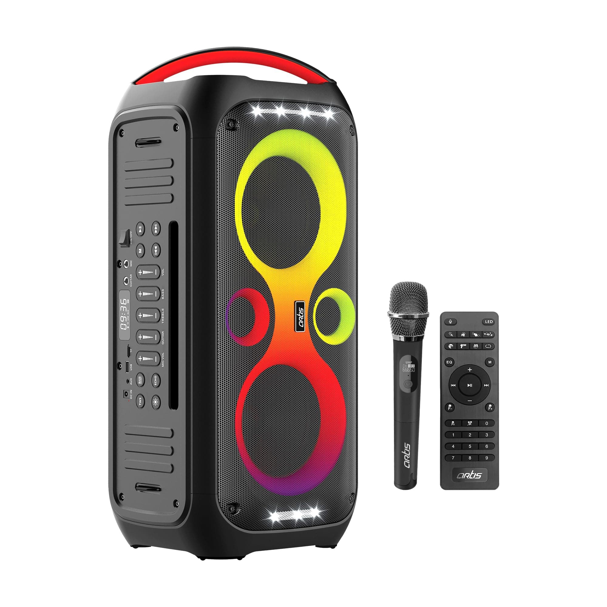 Artis SoundPro 500 Portable Bluetooth Party Speaker with TWS/USB/TF Card/AUX Input/Guitar Input/Wireless Mic & Wireless Remote (Black) (100W RMS Outpu...