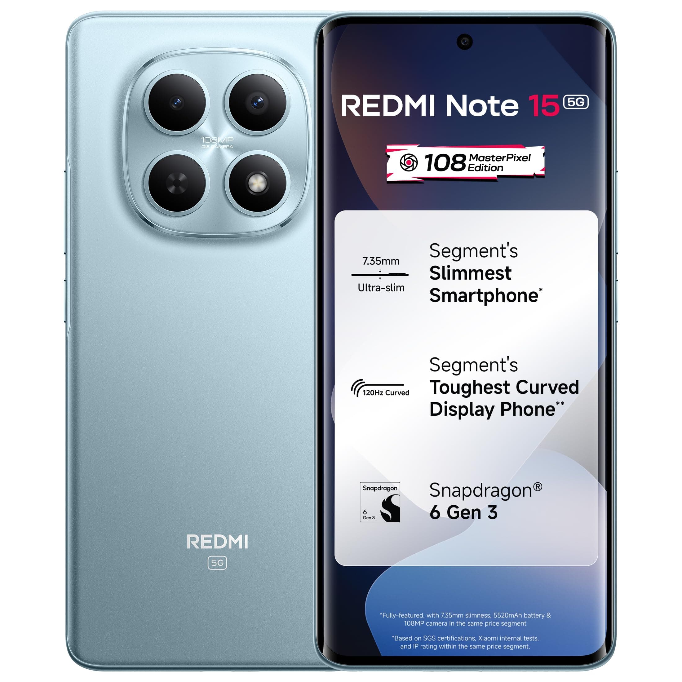 REDMI Note 15 5G (Glacier Blue, 8GB RAM 128GB Storage) | 108MP OIS Camera | Snapdragon 6 Gen 3 | 17.2cm Tough Curved AMOLED Screen | Segments Slimmest...