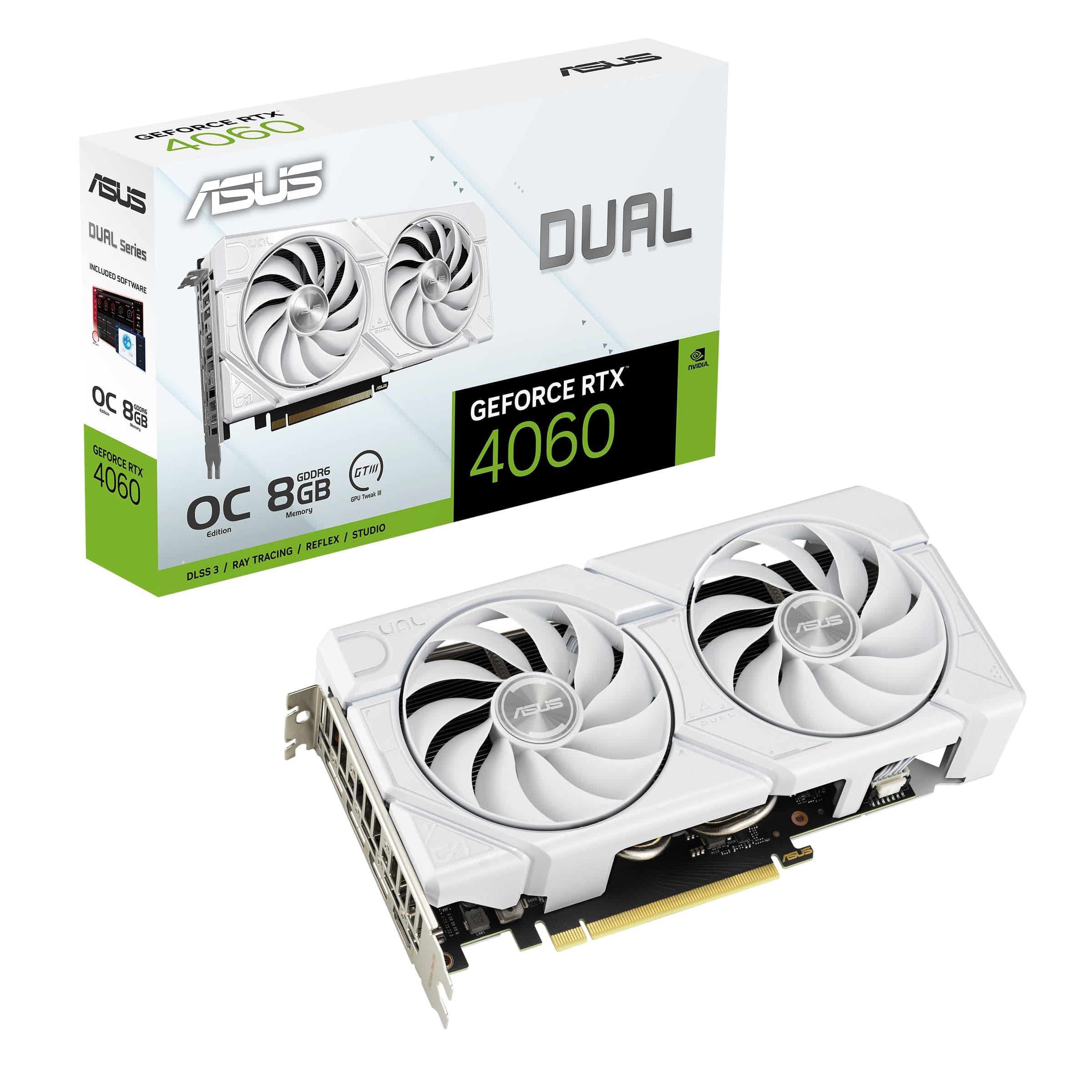 ASUS Dual GeForce RTX 4060 EVO White OC Edition 8GB GDDR6 (PCIe 4.0, 8GB GDDR6, DLSS 3, HDMI 2.1a, DisplayPort 1.4a, Axia...