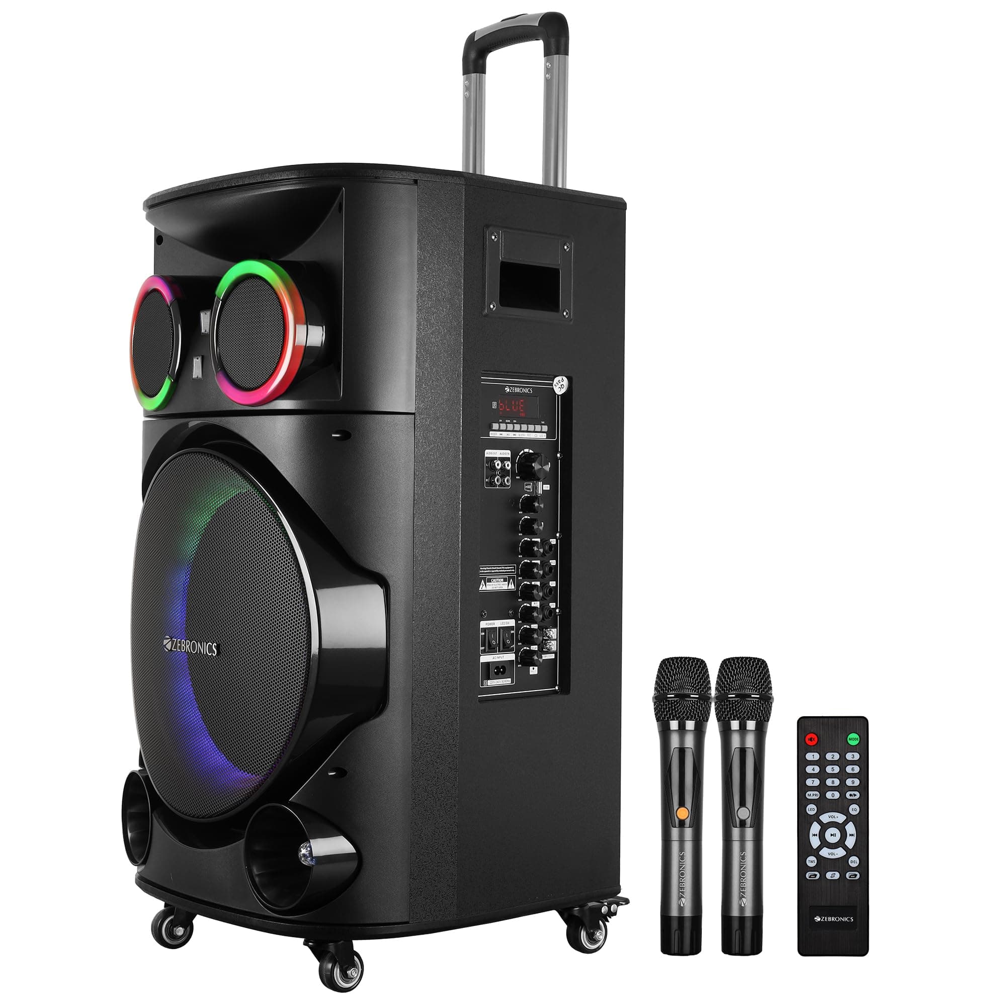 ZEBRONICS GINOX PLUS Party Trolley DJ Speaker, 160W, upto 10h Battery, Karaoke, BT v5.0 | TWS | USB | mSD | 2x Mic & Guitar Input | Aux In/Out, RGB LE...