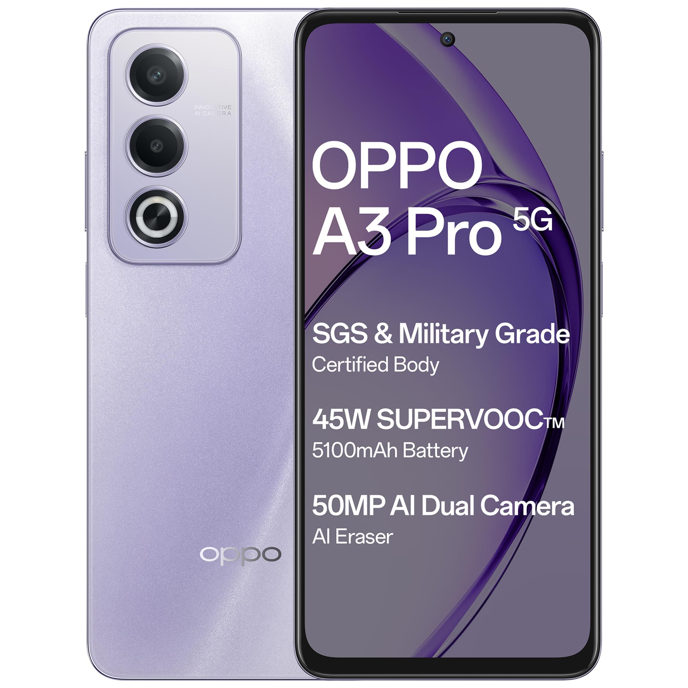 OPPO A3 Pro 5G (Moonlight Purple, 8GB RAM, 256GB Storage)|6.67 HD+ 120Hz Refresh Rate Screen | 45W SUPERVOOC|with No Cost EMI/Additional Exchange Offe...