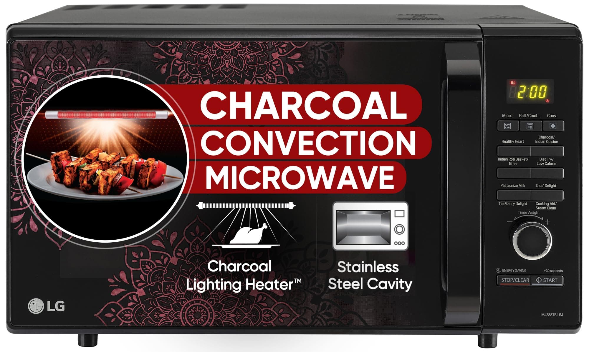 LG 28 L Charcoal Convection Healthy Microwave Oven (MJ2887BIUM, Black, Healthy Heart Recipes, Diet Fry, 360 Motorised Rotisserie & 10 Years of warrant...