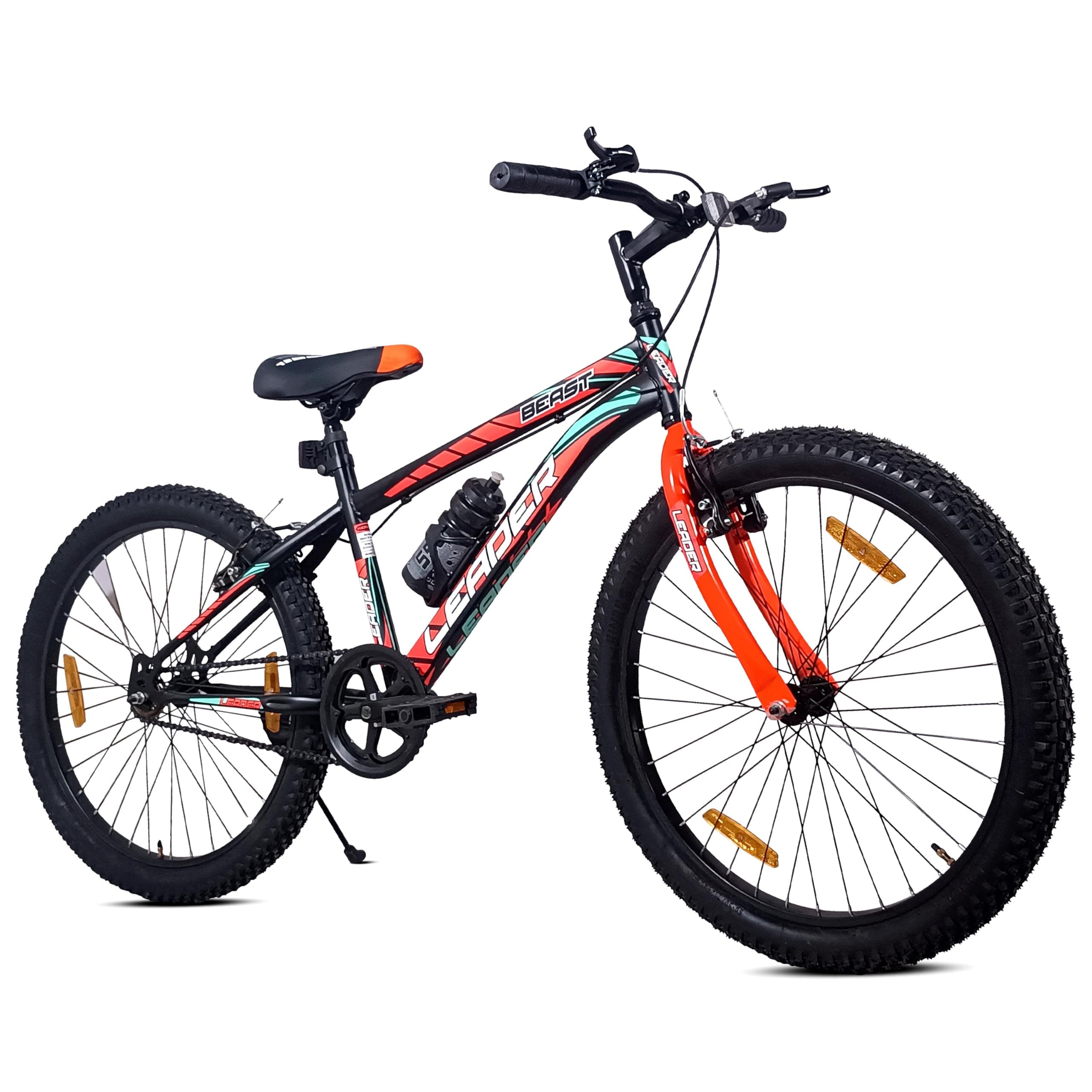 Leader Beast 24T City Bike without Gear Single Speed for Men, Perfect Urban Cycle for Ages 10 + Years, Frame Size: 16 Inches -Black/Orange
