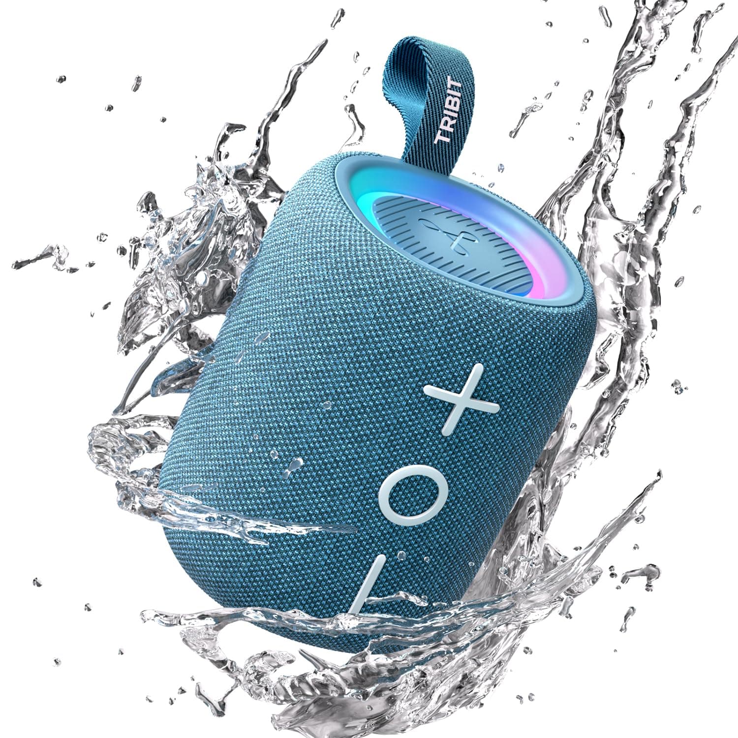 Tribit StormBox Mini+ Bluetooth Speaker 12W,360°Surround Sound,Custom EQ,12H Playtime,BT 5.4,AAC/SBC Support,LED Lights,IPX7 Waterproof,TWS Pairing,Type-C, Portable for Home/Outdoor/Travel Blue
