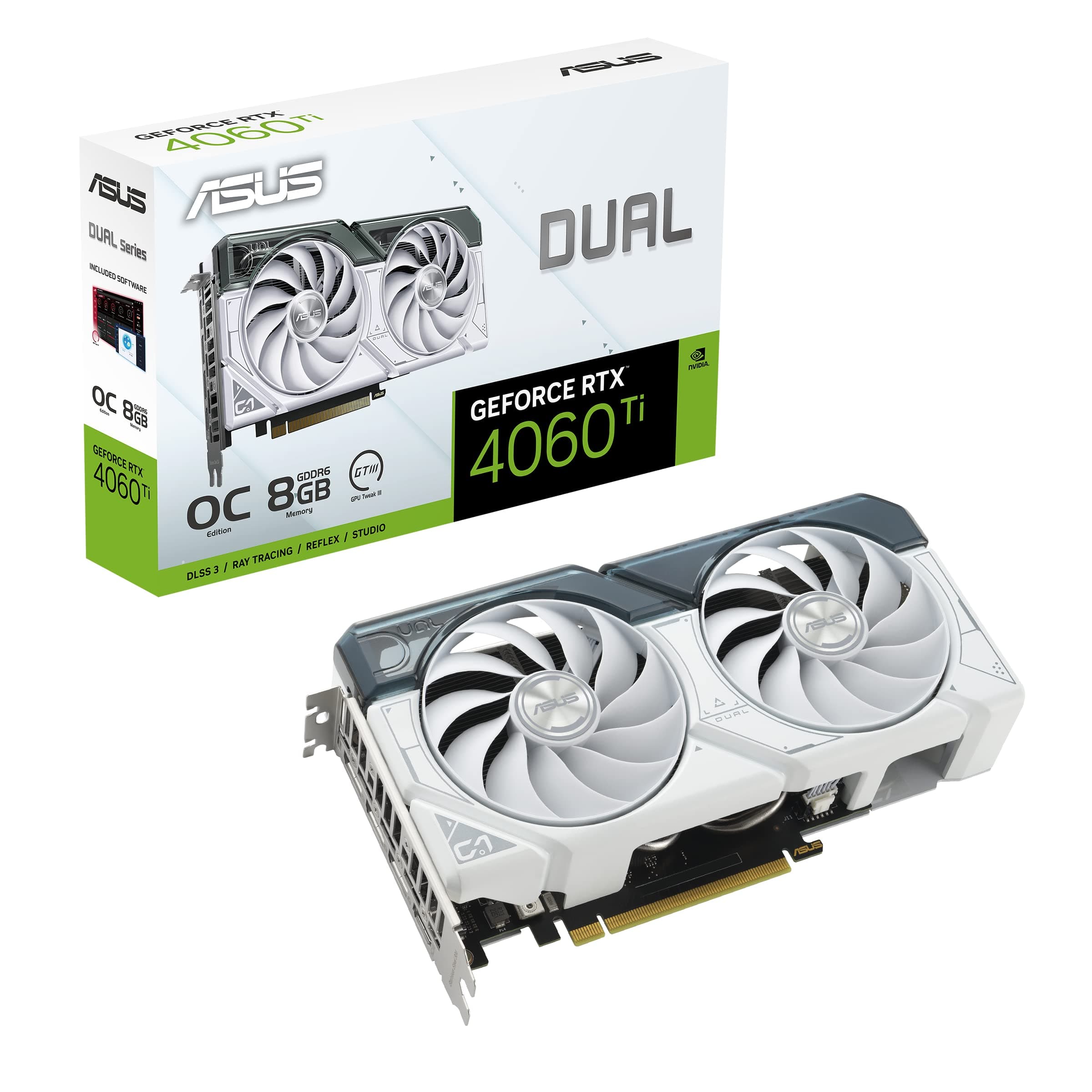 ASUS Dual GeForce RTX 4060 Ti White OC Edition 8GB GDDR6 Gaming Graphics Card with Two Powerful Axial-tech Fans and a 2.5-Slot Design for Broad Compat...