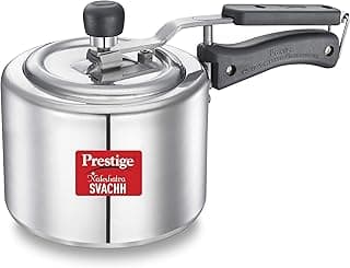 Prestige Svachh, 10729, 2 L, Straight Wall Aluminium Pressure Cooker, with Deep Lid for Spillage Control, Inner Lid, Silver