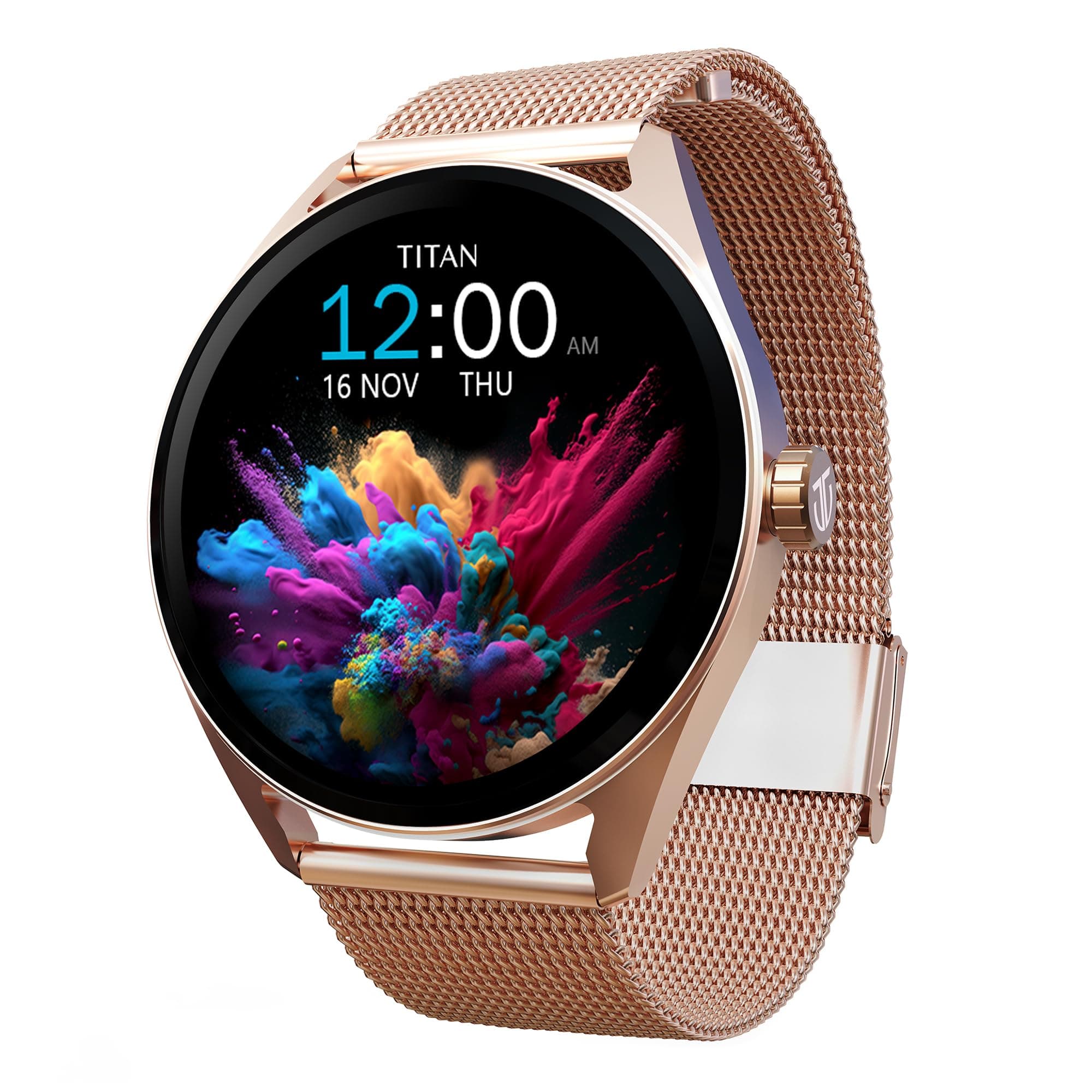 Titan Crest Premium Mesh Strap Smartwatch|1.43" AMOLED Display with AOD|466x466 Pixel Resolution|Functional Crown|SingleSync BT Calling|Advanced Chips...