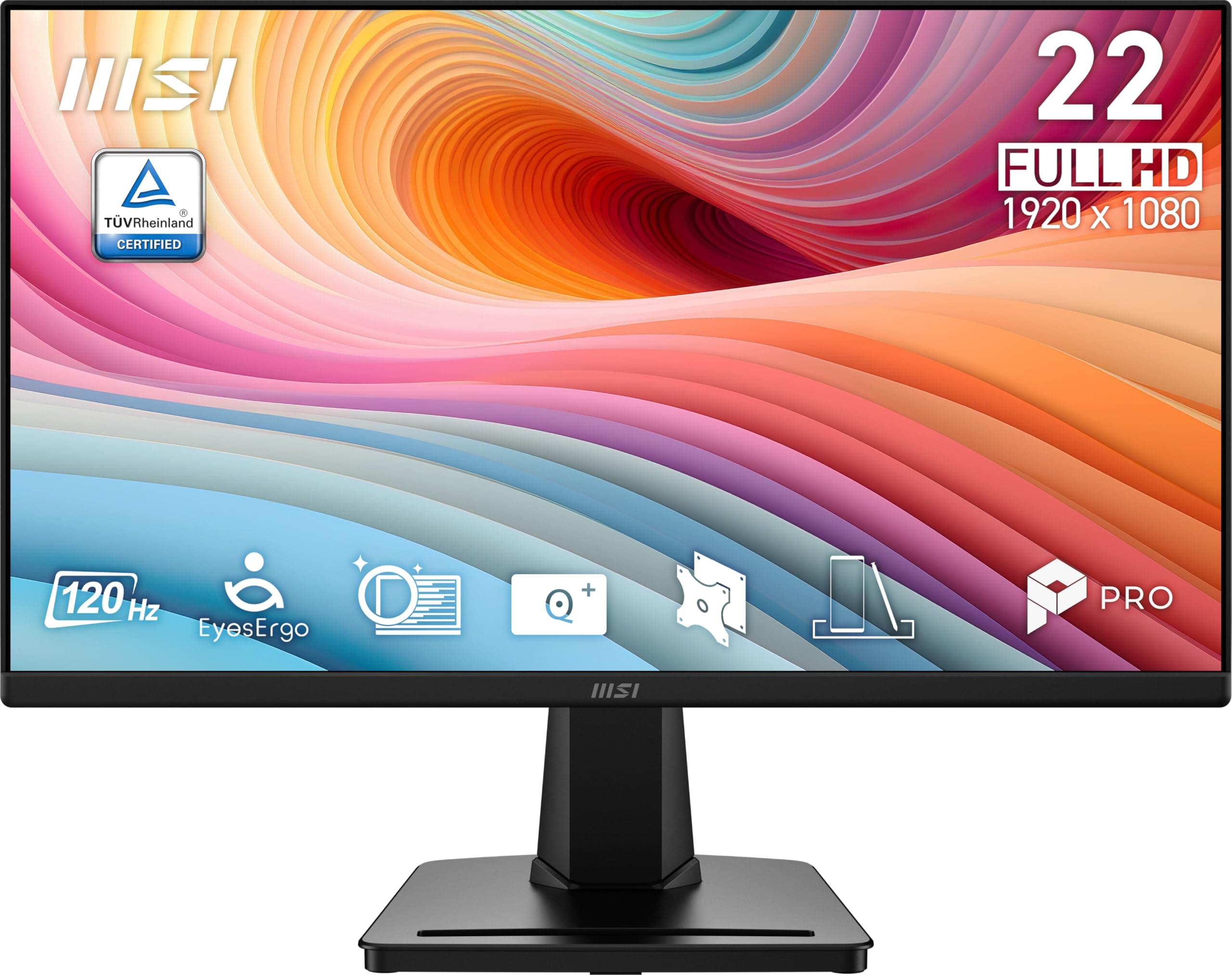 msi Pro MP225 E12VL, 22-inch 1920 x 1080 (FHD), 120Hz, Adaptive Sync, HDMI, Video Port, VESA Mount, Tilt, 1ms, Black